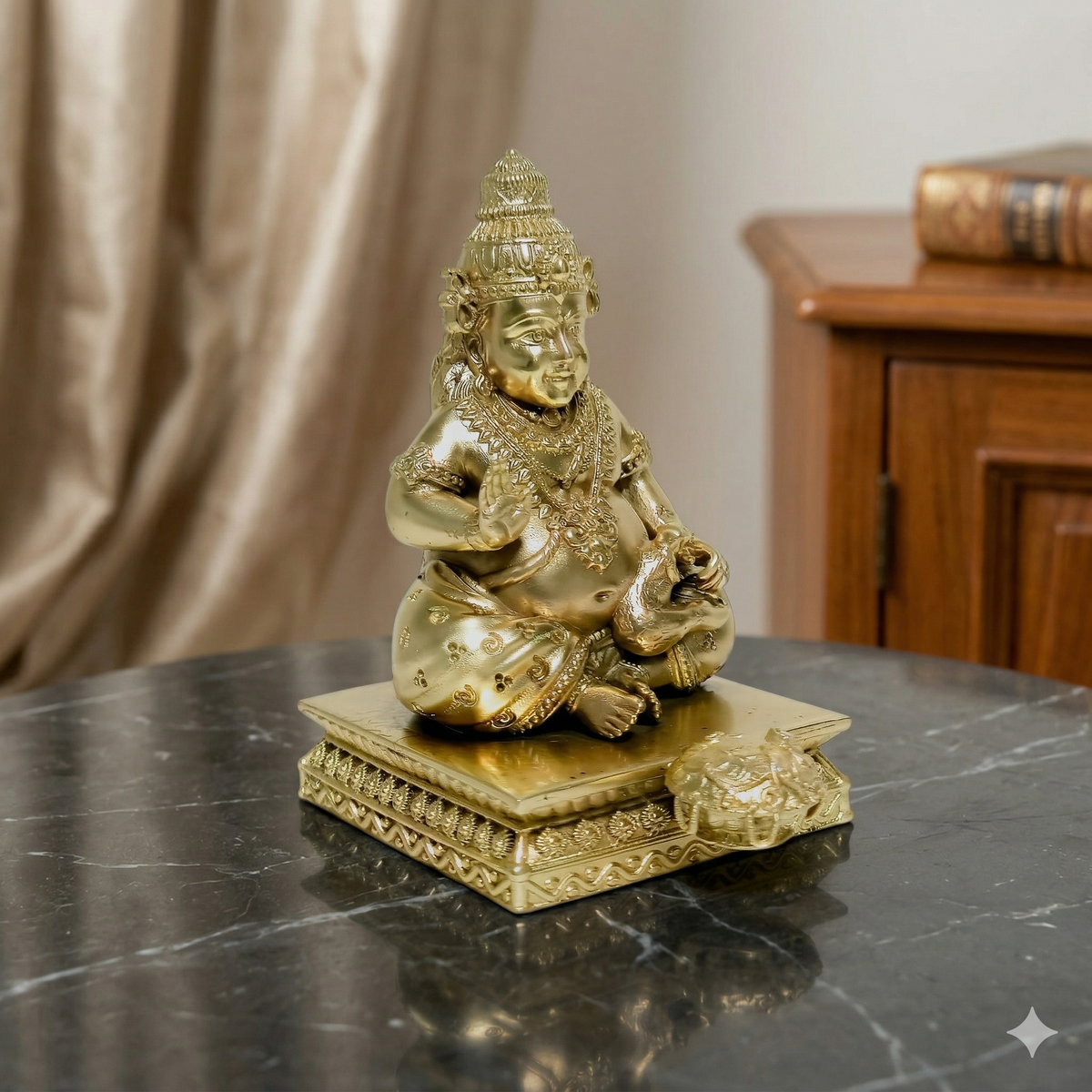 Premium Pure Brass Lord Kuber Idol with Wealth Pot