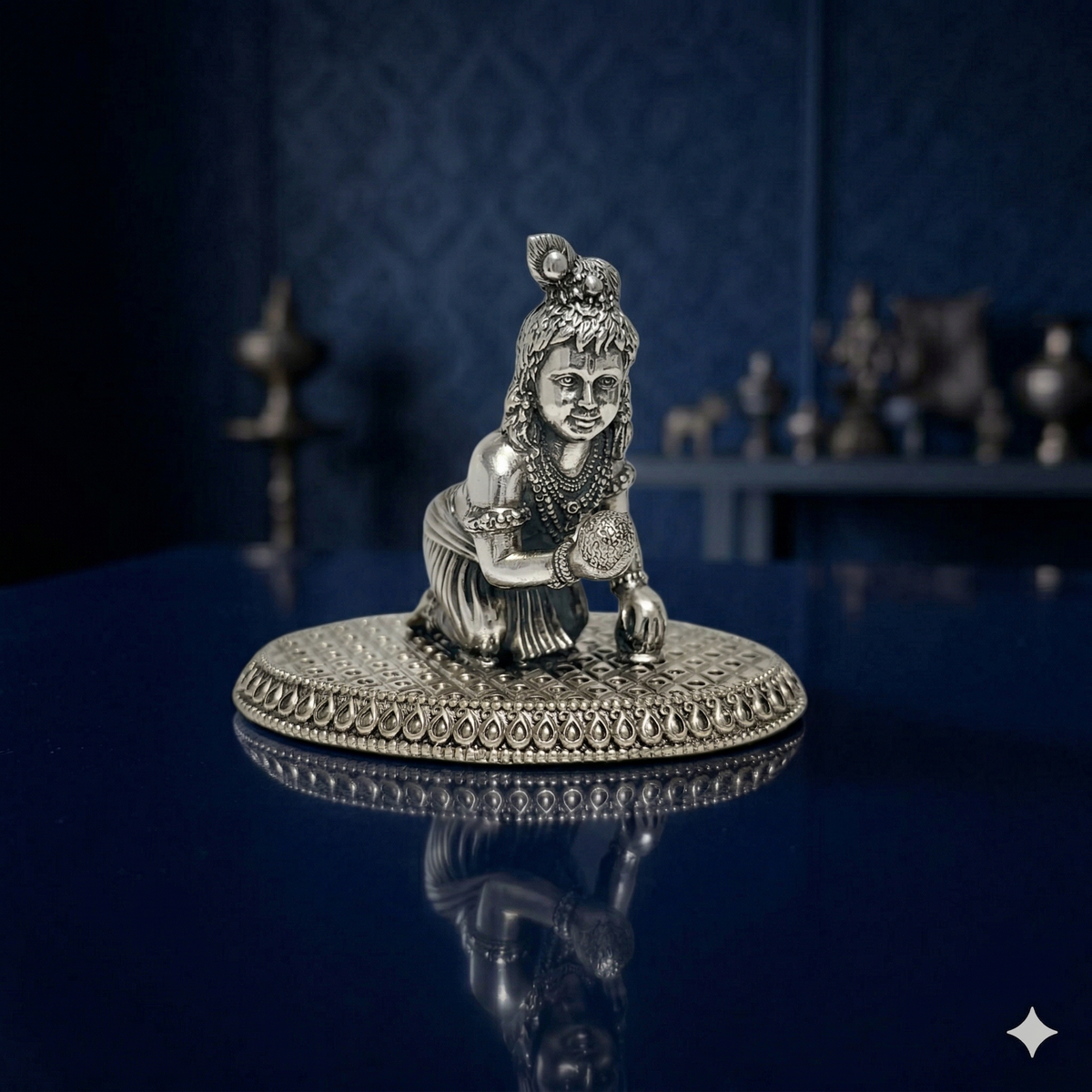 Premium Oxidized Silver-Plated Crawling Bal Gopal Krishna Idol