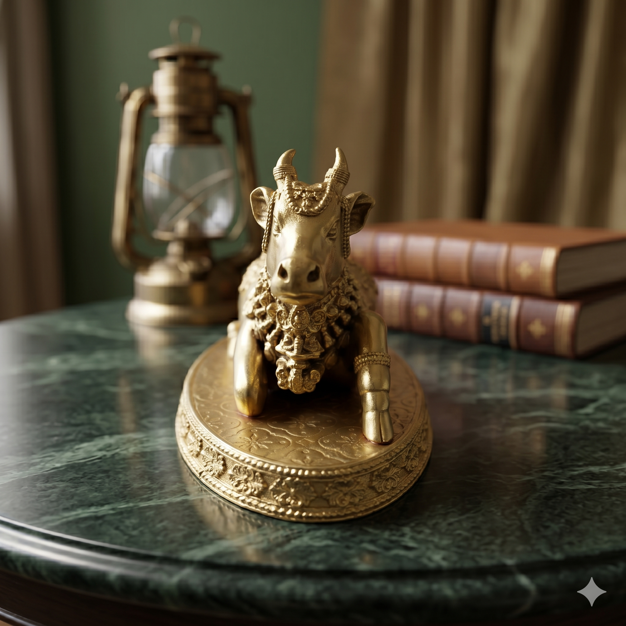 Premium Pure Brass Nandi Idol – Sitting Decorative Sacred Bull Figurine (10cm)