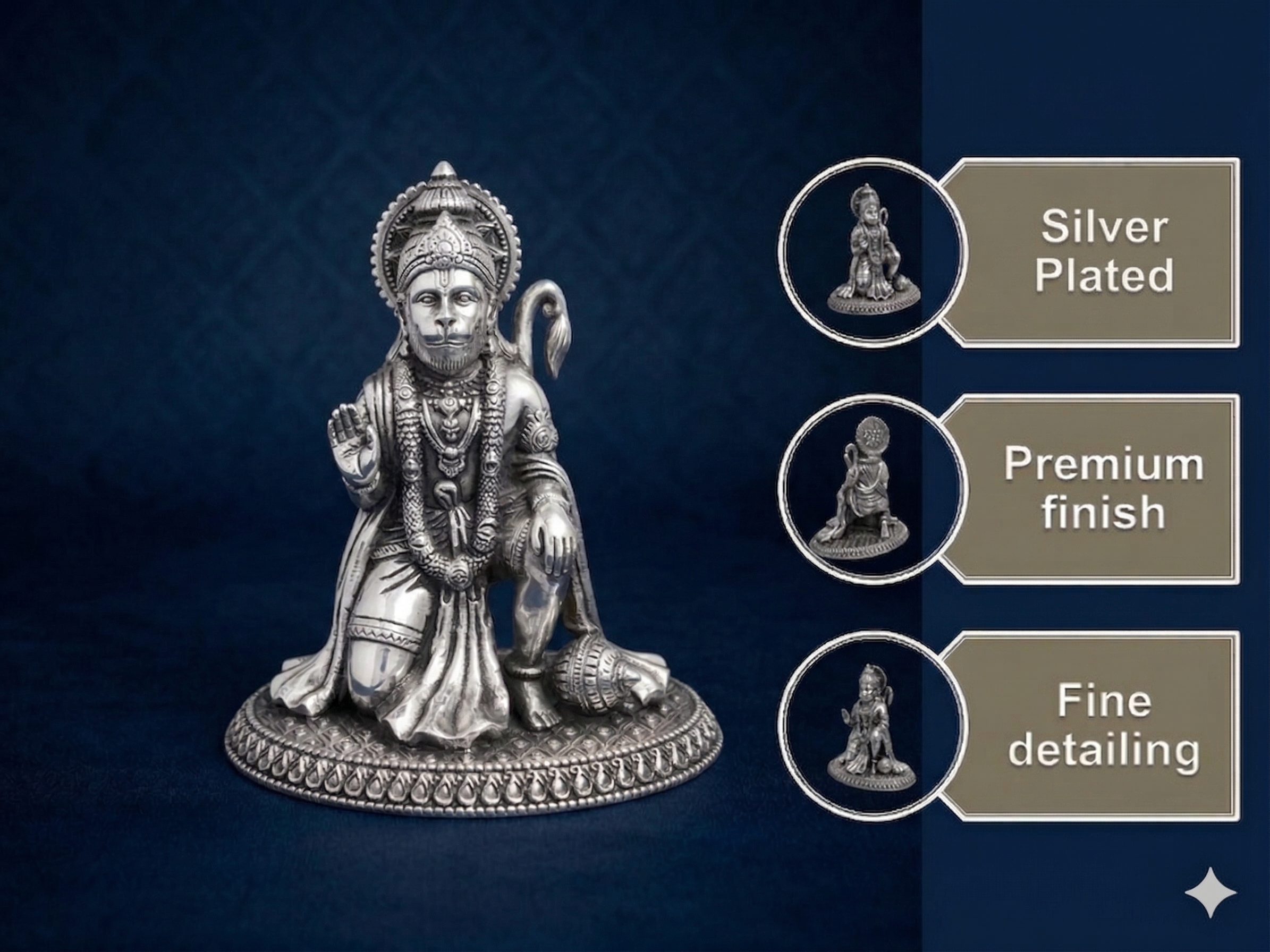 Premium Oxidized Silver Plated Hanuman Idol (8 cm)