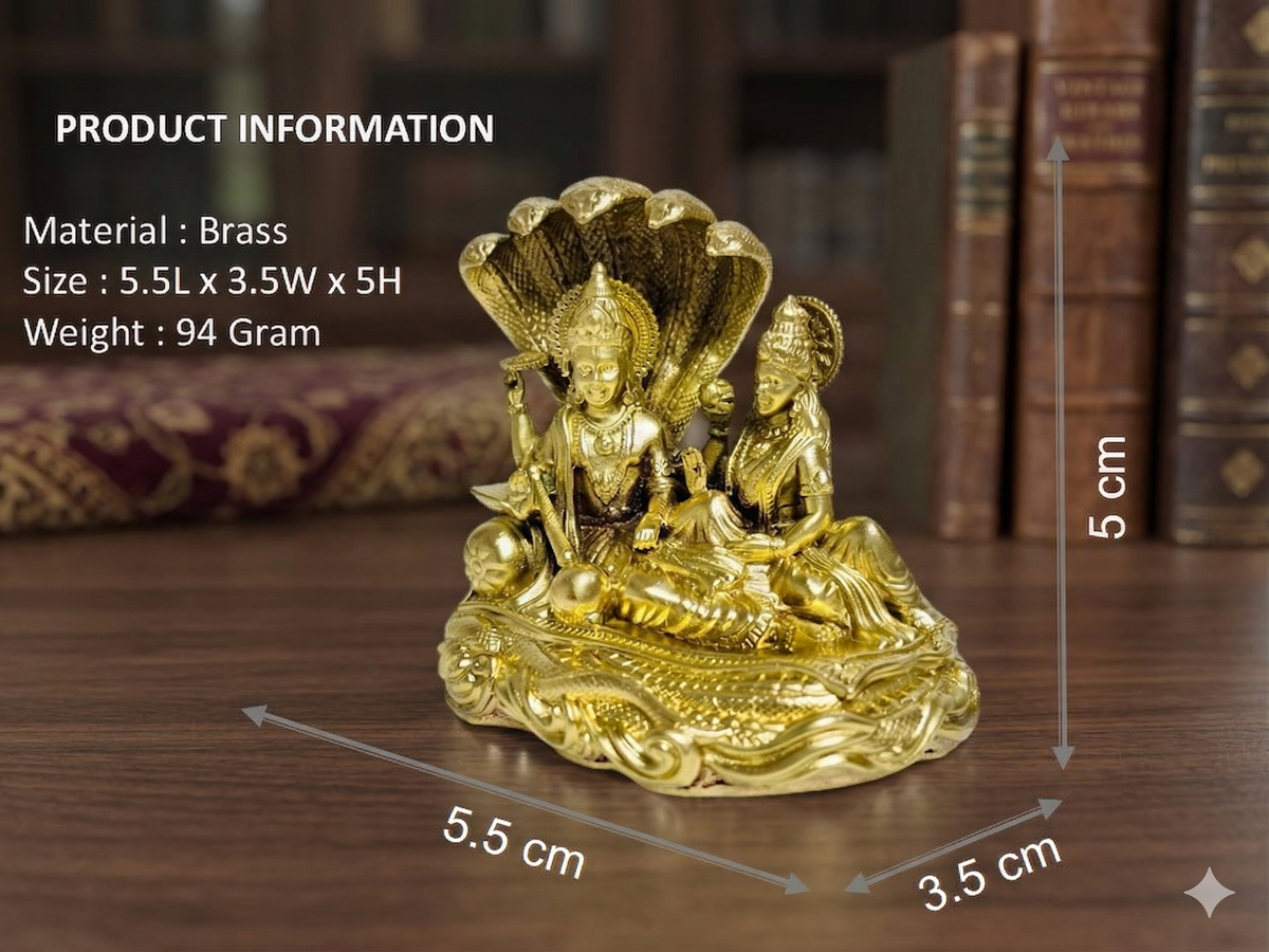 Premium Brass Lakshmi Narayan Idol – Handcrafted Vishnu Lakshmi Murti on Sheshnag for Home Pooja & Gifting