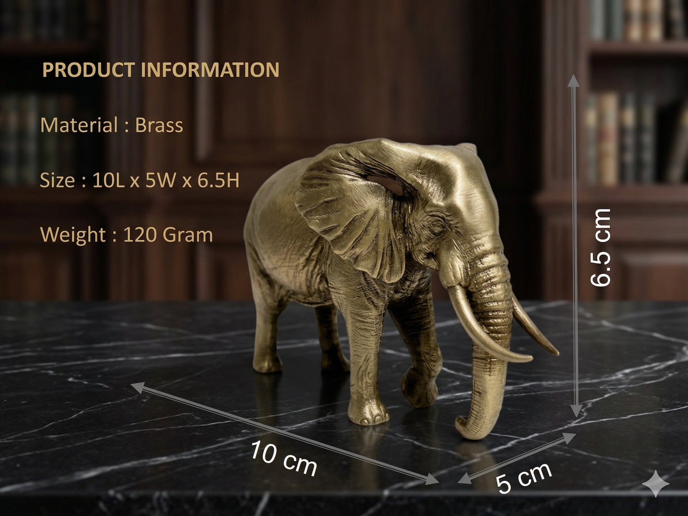 Handcrafted Antique Brass Elephant Figurine (10 cm) for Vastu & Home Decor
