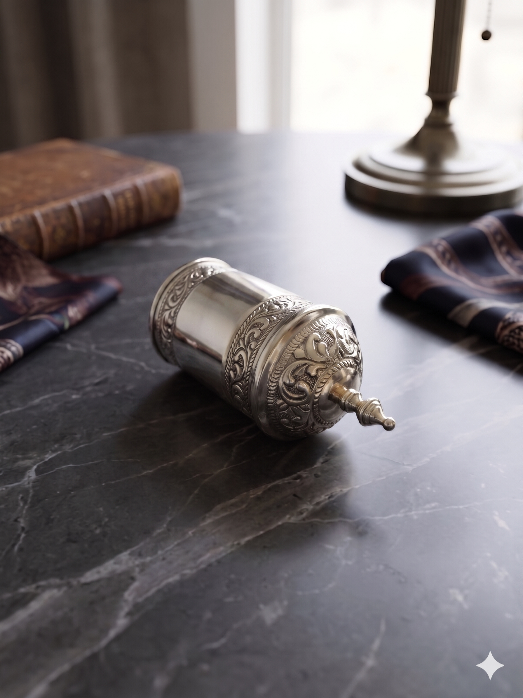 Premium German Silver Engraved Canister Set with Ornamental Lid