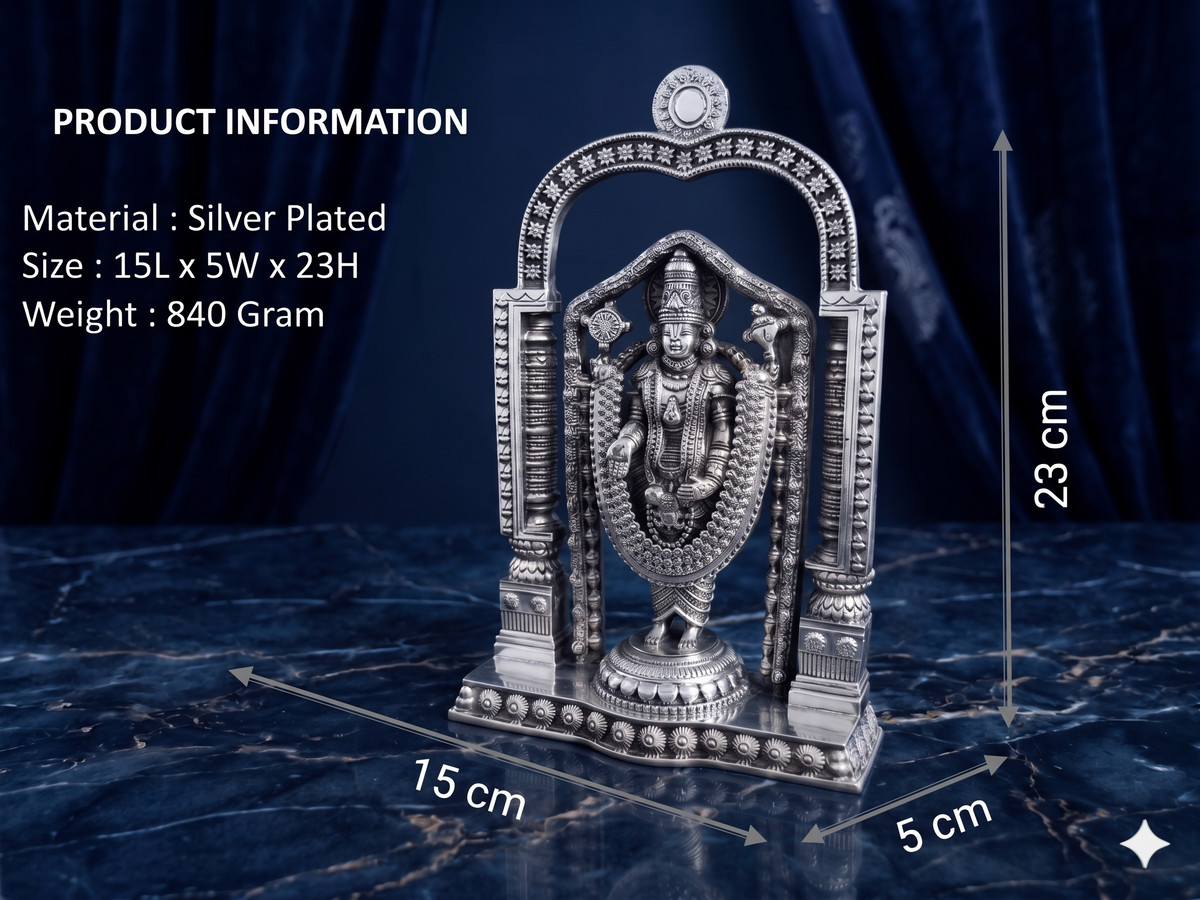 Premium Oxidized Silver Plated Tirupati Balaji Idol with Prabhavali Arch