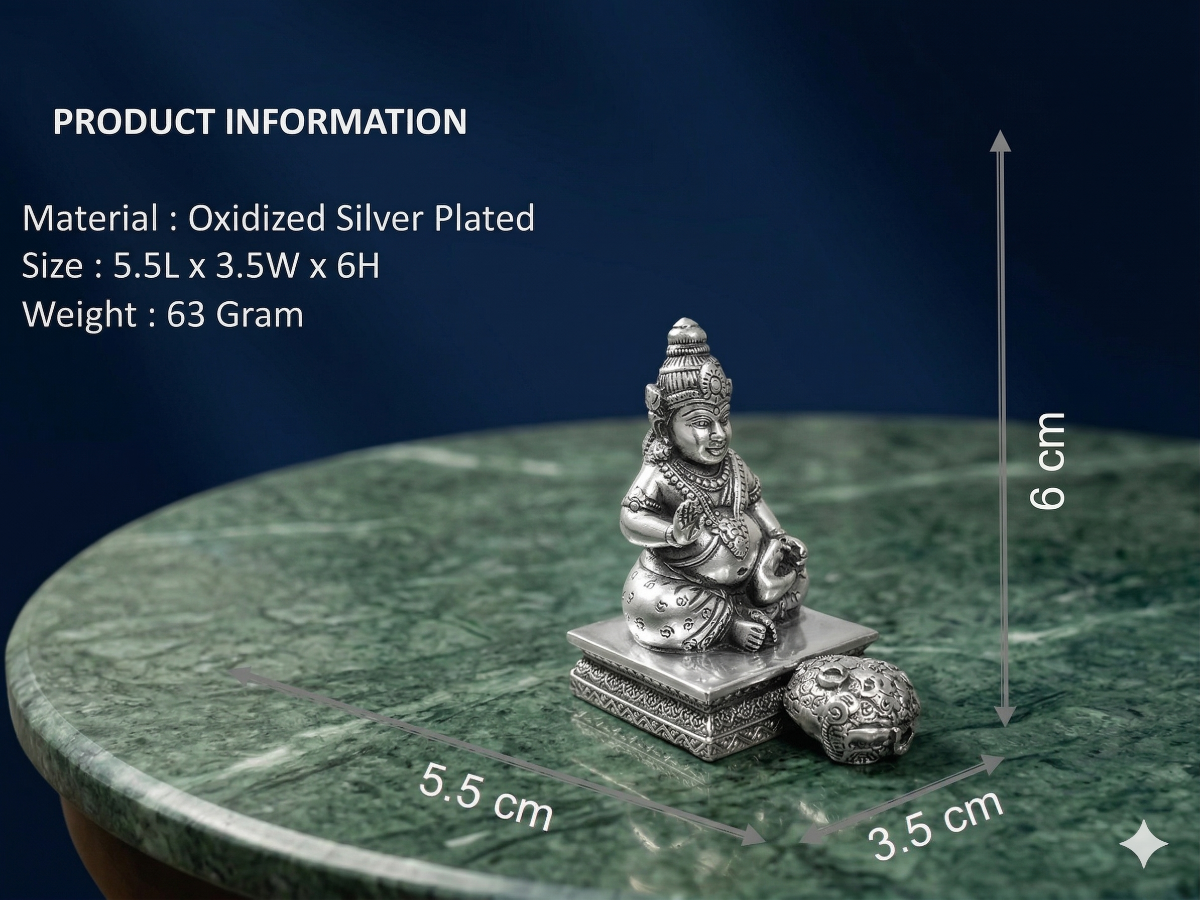 Premium Oxidized Silver-Plated Lord Kuber Idol with Tortoise Base