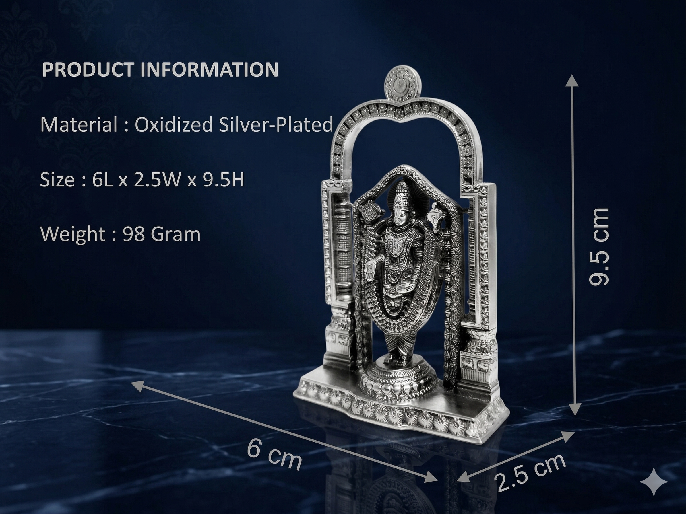 Premium Oxidized Silver Plated Tirupati Balaji Idol with Prabhavali Arch