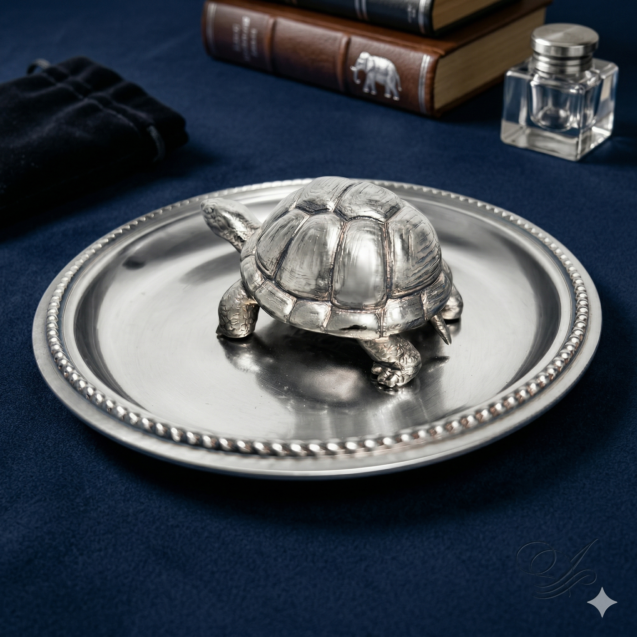 Premium Silver Plated Feng Shui Vastu Tortoise with Beaded Plate
