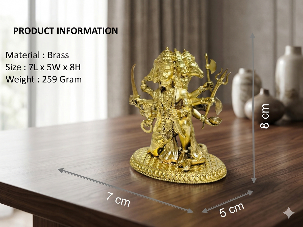 Pure Brass Panchmukhi Hanuman Idol for Home Mandir, Car Dashboard & Gifting (8cm)