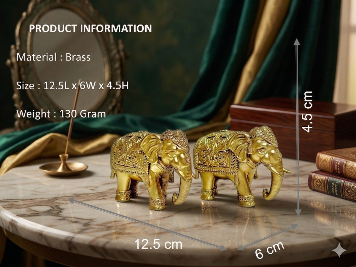 Premium Brass Royal Elephant Statues (Pair) – Handcrafted Heritage Vastu Decor