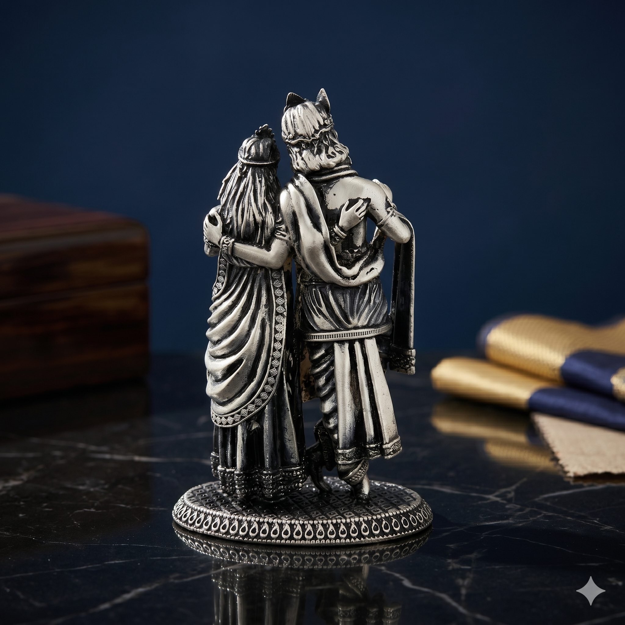 Premium Oxidized Silver-Plated Radha Krishna Idol for Home Mandir & Luxury Gifting (16cm)