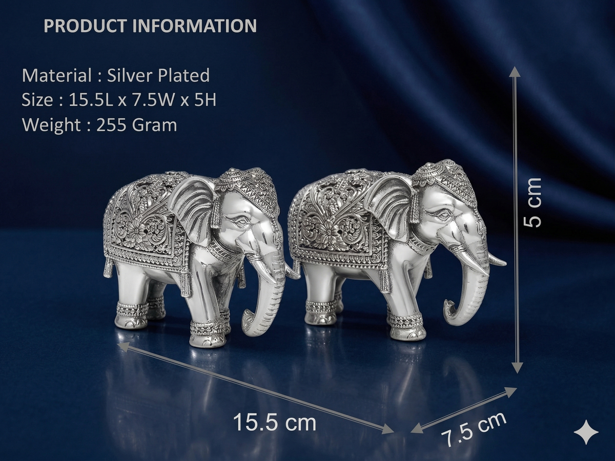Oxidized Silver-Plated Elephant Pair – Premium Brass Vastu Idol Set for Home Décor, Office Display & Luxury Gifting