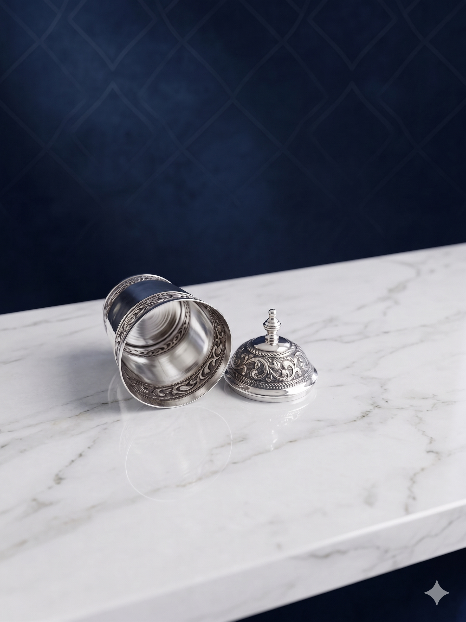 Oxidized Silver-Plated Carved Jar with Dome Lid – Premium Decorative Storage Canister for Home & Luxury Gifting