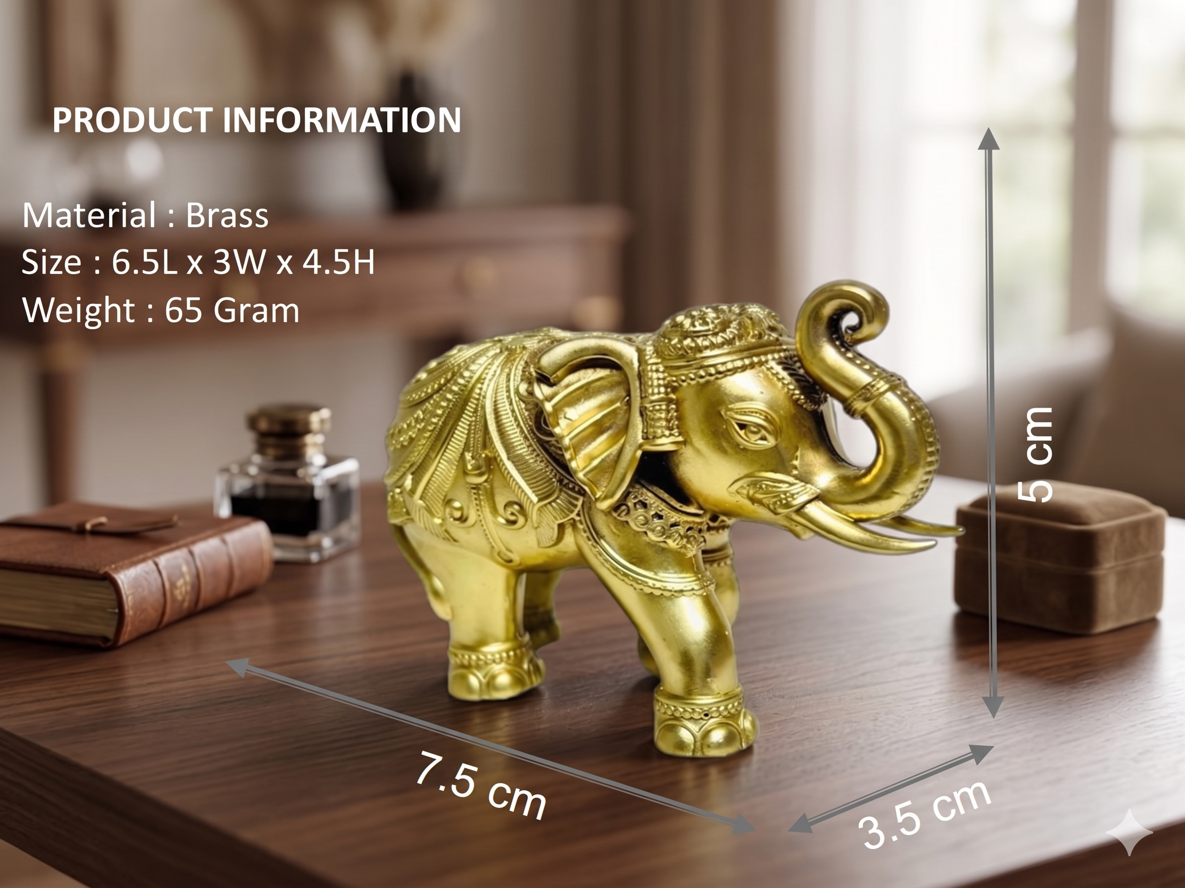 Premium Handcrafted Brass Elephant Trunk Up Statue – Elegant Vastu & Wealth Decor