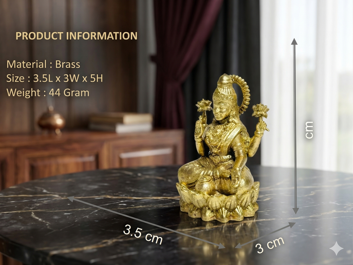 Premium Brass Goddess Lakshmi Idol for Pooja & Home Mandir (5 cm)