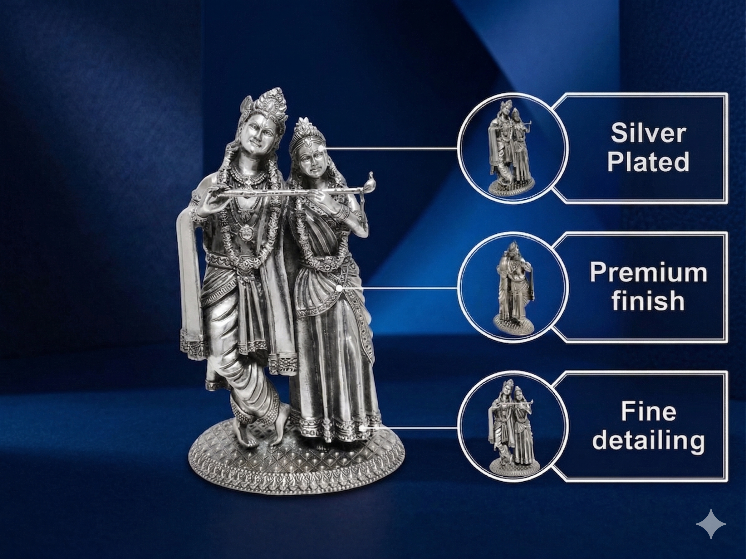 Premium Oxidized Silver Plated Radha Krishna Idol (12cm) | Divine Couple Flute Playing Statue for Home Decor & Gifting