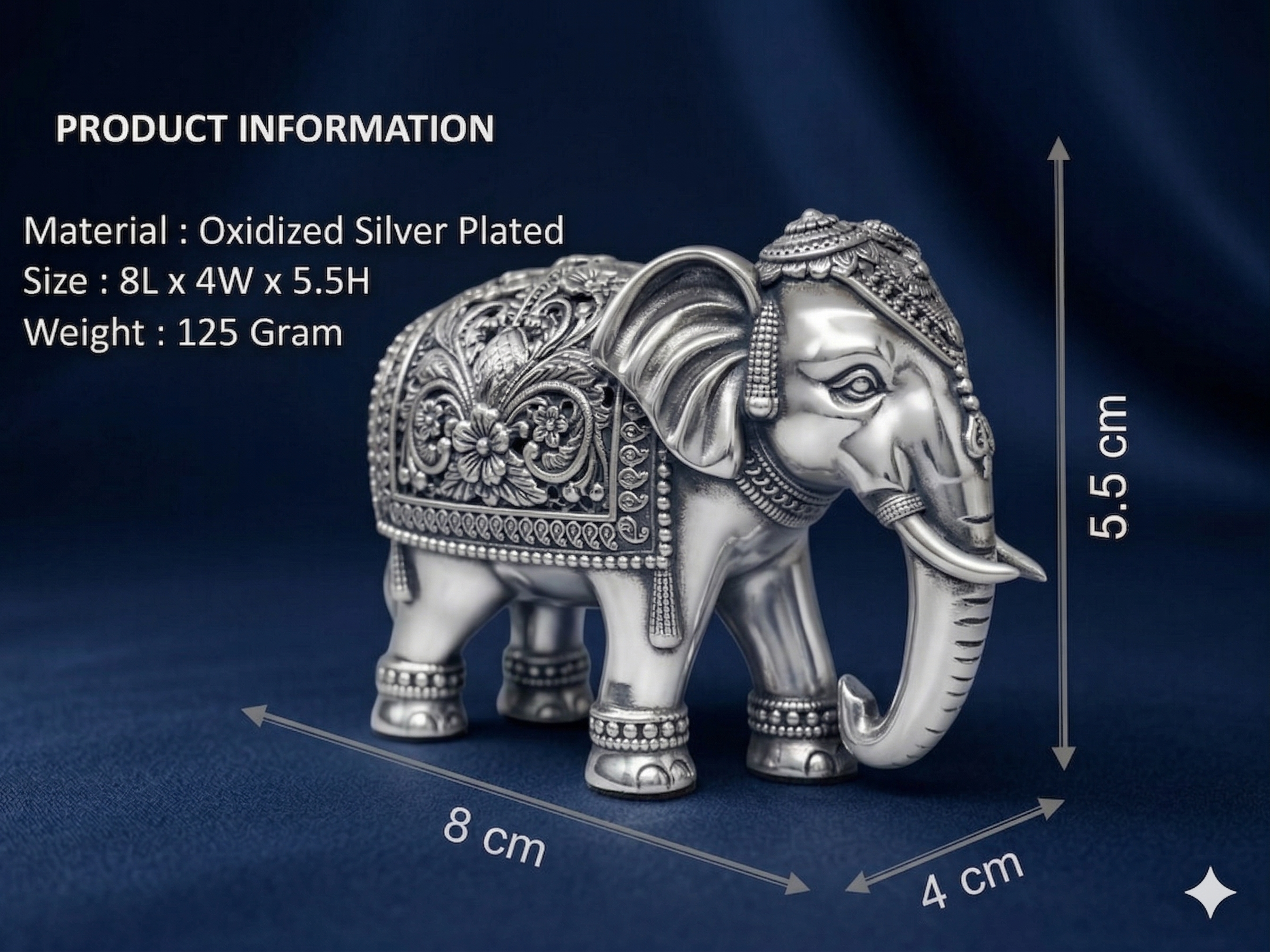 Oxidized Silver-Plated Elephant Statue – Premium Ornate Brass Trunk-Up Idol for Vastu, Home Decor & Luxury Gifting