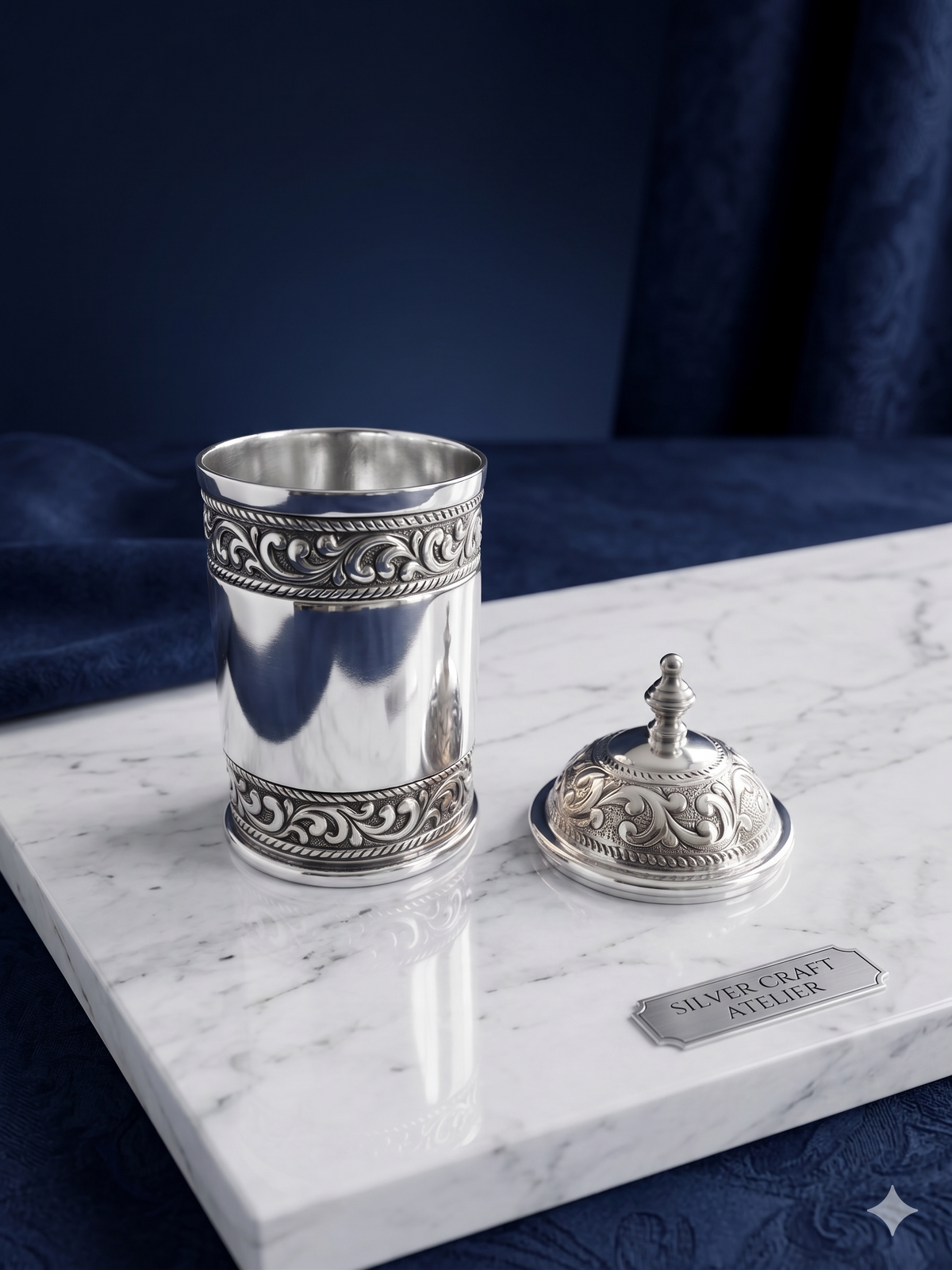 Oxidized Silver-Plated Carved Jar with Dome Lid – Premium Decorative Storage Canister for Home & Luxury Gifting