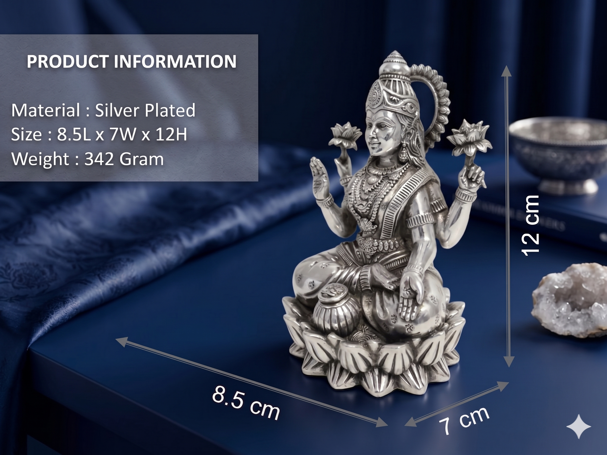 Premium Silver Plated Goddess Lakshmi Idol – Handcrafted Mahalakshmi Murti for Pooja Room & Gifting