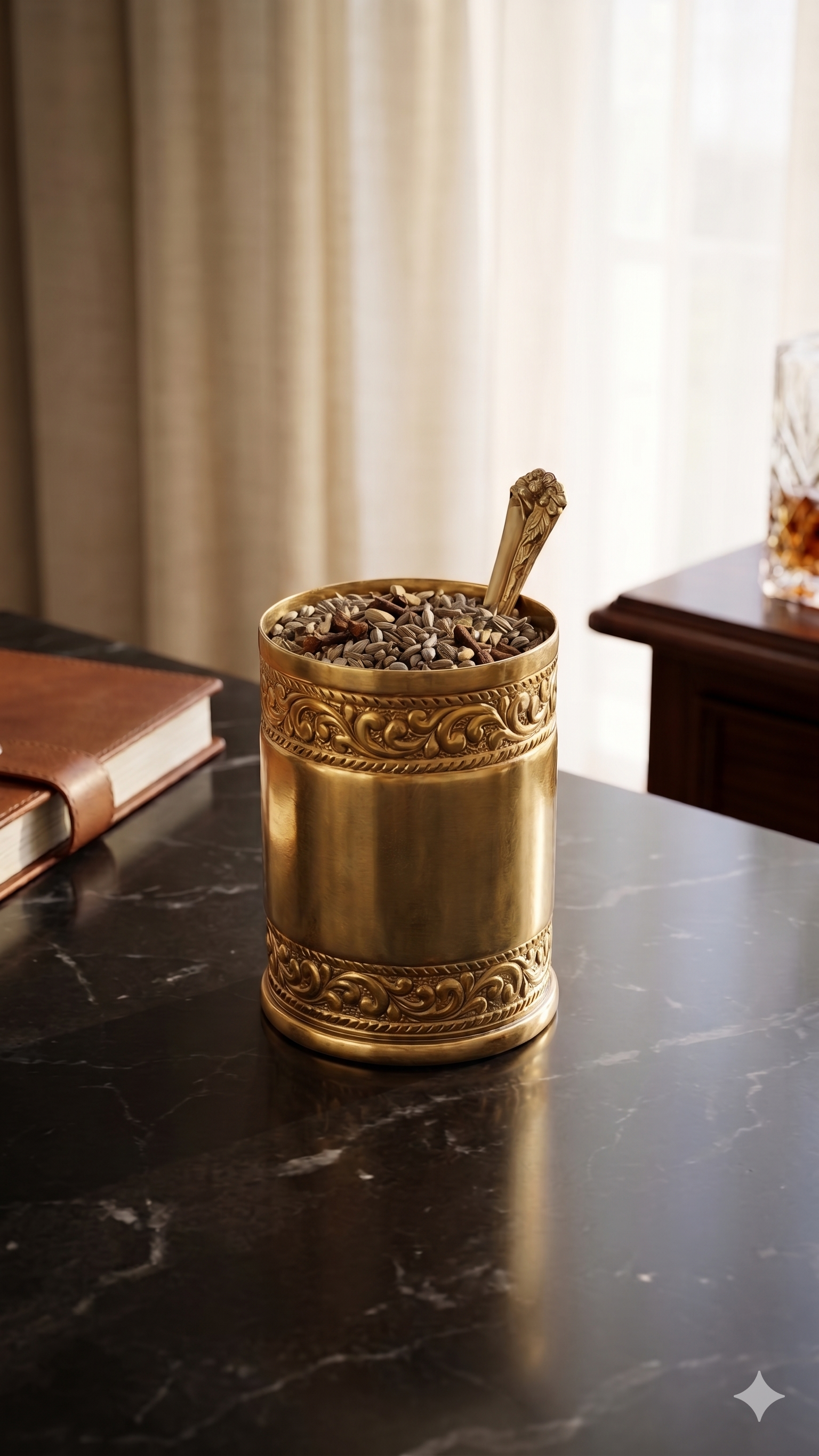 Royal Intricate Engraved Brass Glass with Lid – Premium Vintage Drinkware & Decor