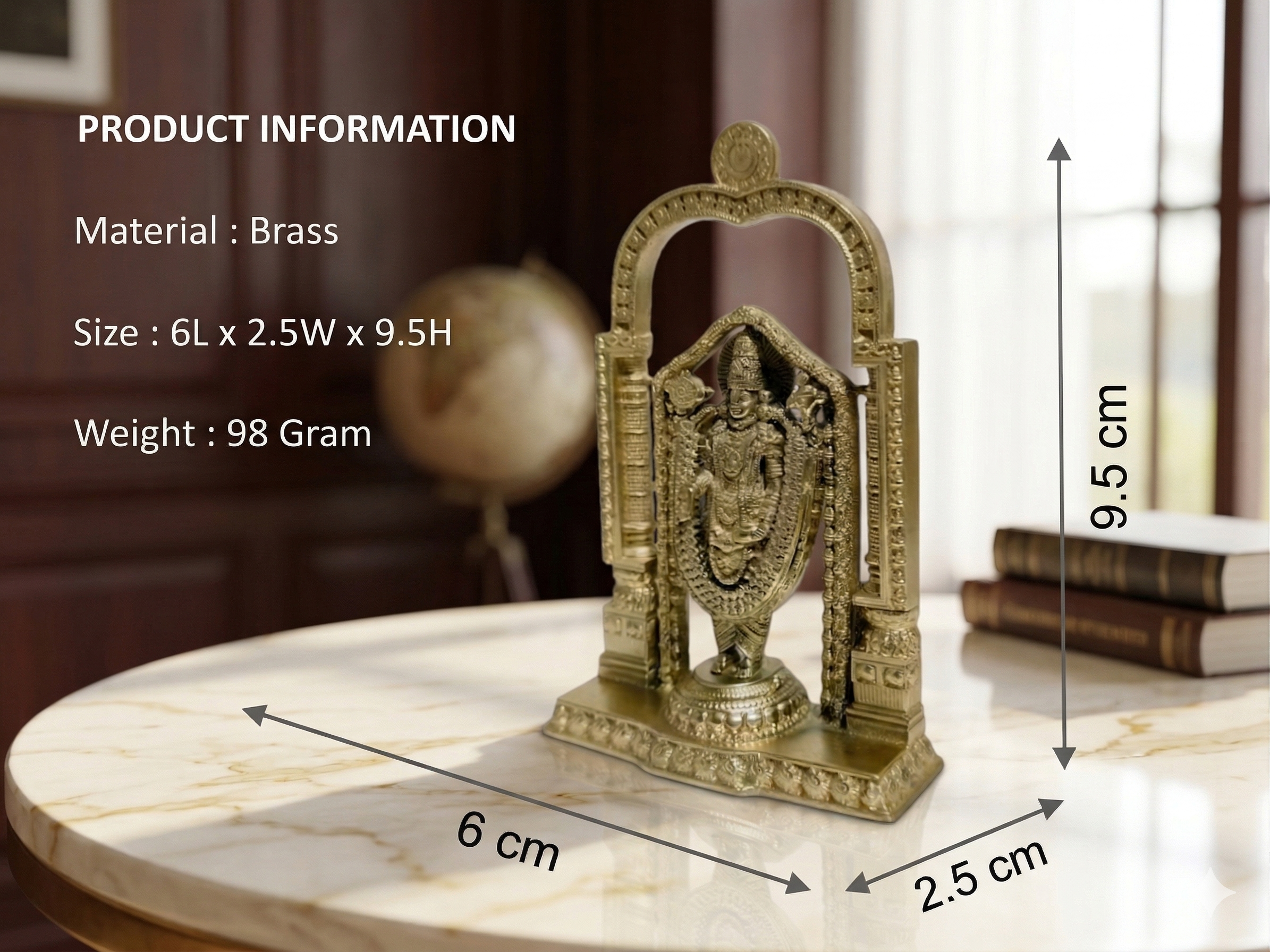 Premium Pure Brass Lord Venkateswara Balaji Idol with Arch (9.5cm)