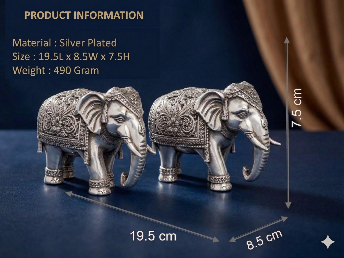 Oxidized Silver-Plated Elephant Pair – Premium Brass Vastu Idol Set for Home Décor, Office Display & Luxury Gifting