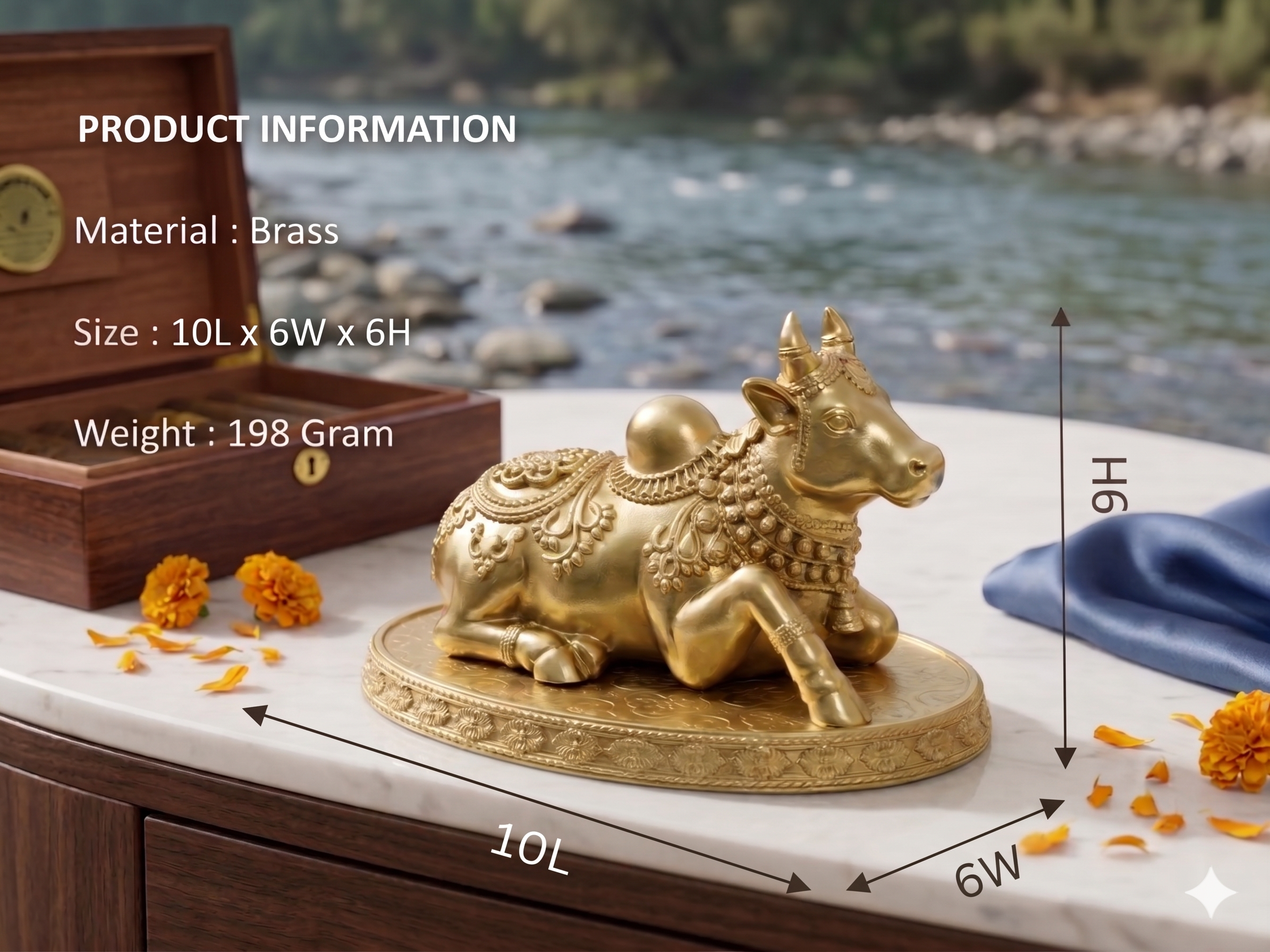 Premium Pure Brass Nandi Idol – Sitting Decorative Sacred Bull Figurine (10cm)