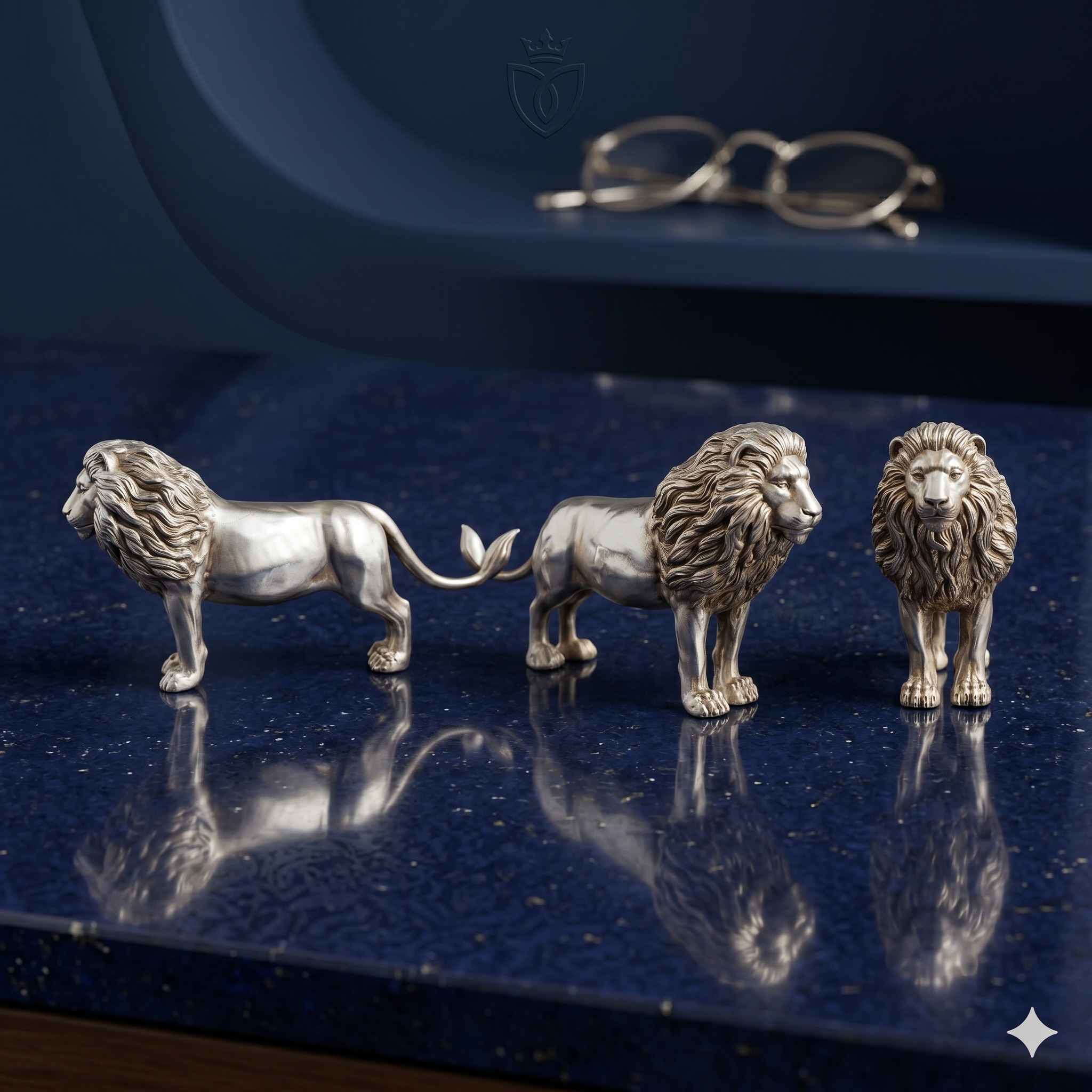 Premium Silver-Finished Brass Charging Lion Figurine