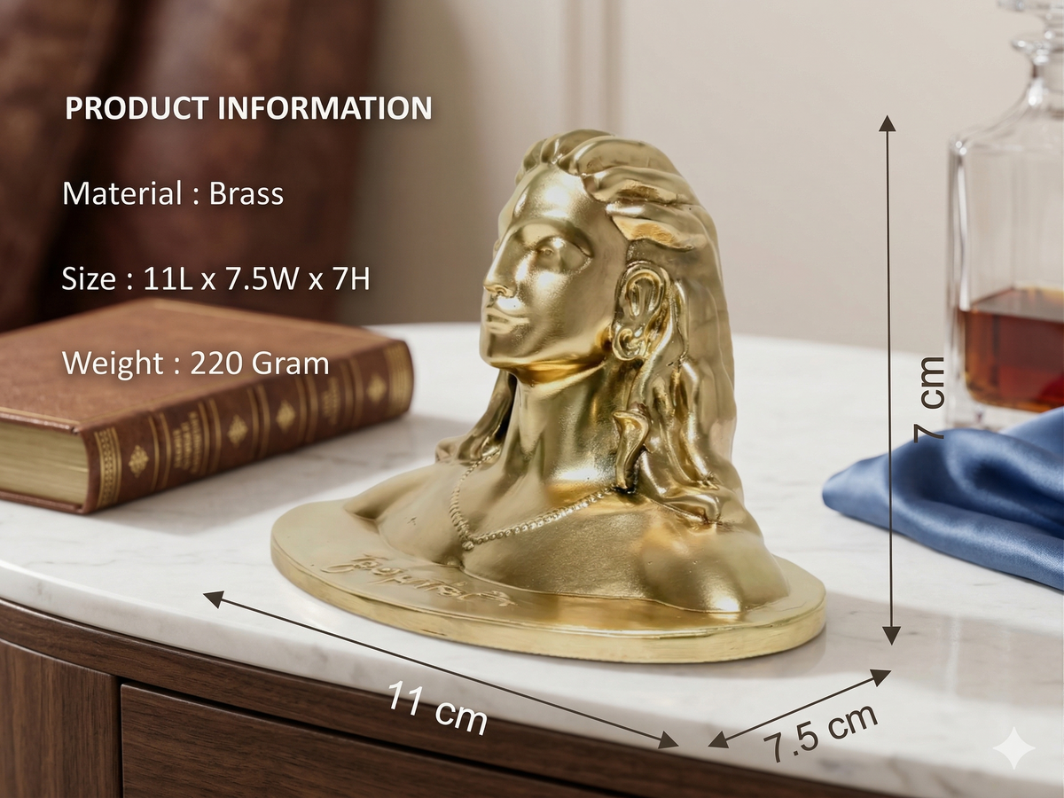 Premium 100% Brass  Shiva Idol – Matte Gold Finish Lord Shiva Bust for Home Decor, Pooja Room & Gifting (Fine Detailing)