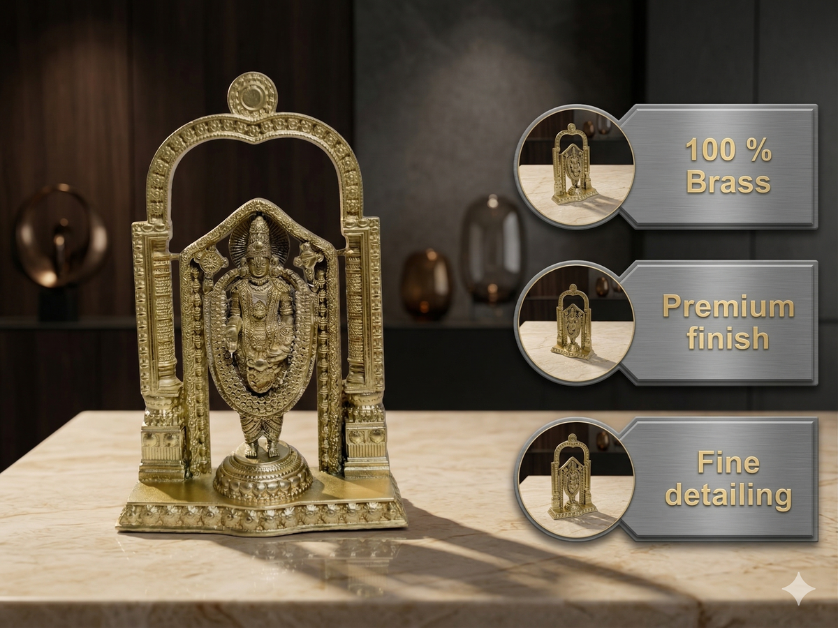 Premium Pure Brass Lord Venkateswara Balaji Idol with Arch (9.5cm)