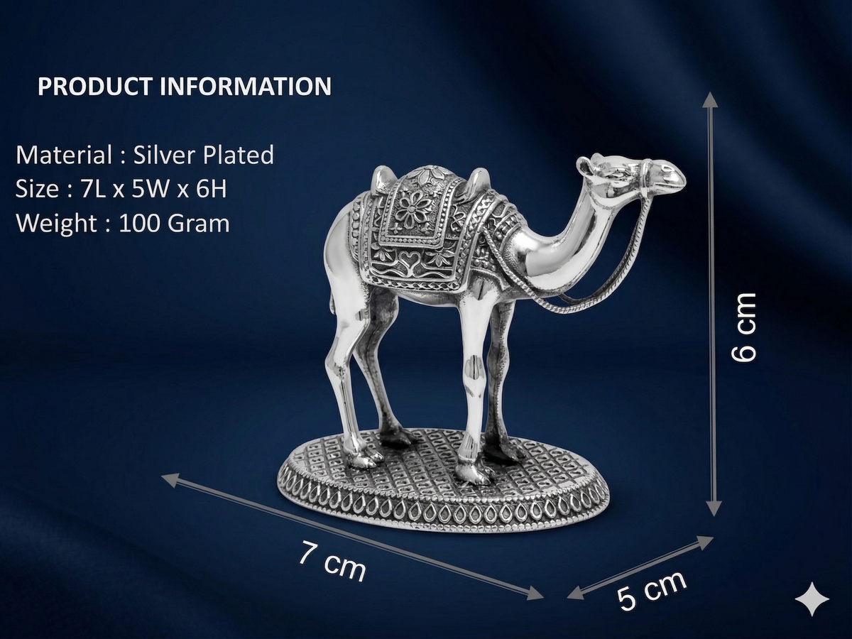 Oxidized Silver-Plated Camel Statue – Premium Brass Rajasthani Decorative Idol for Home Showcase & Gifting