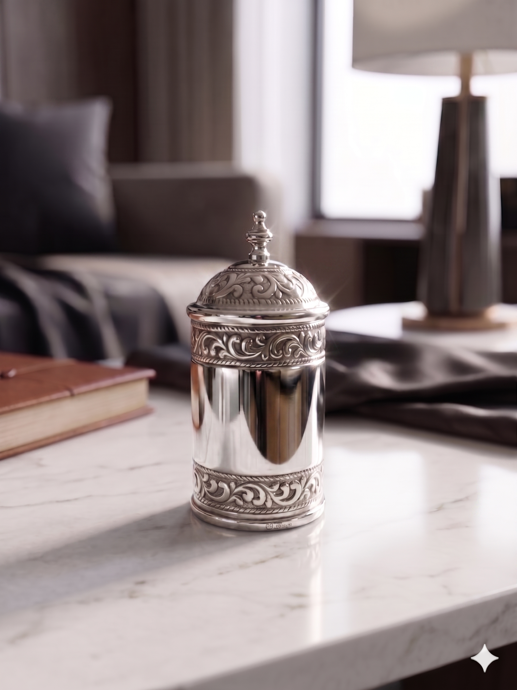 Premium German Silver Engraved Canister Set with Ornamental Lid