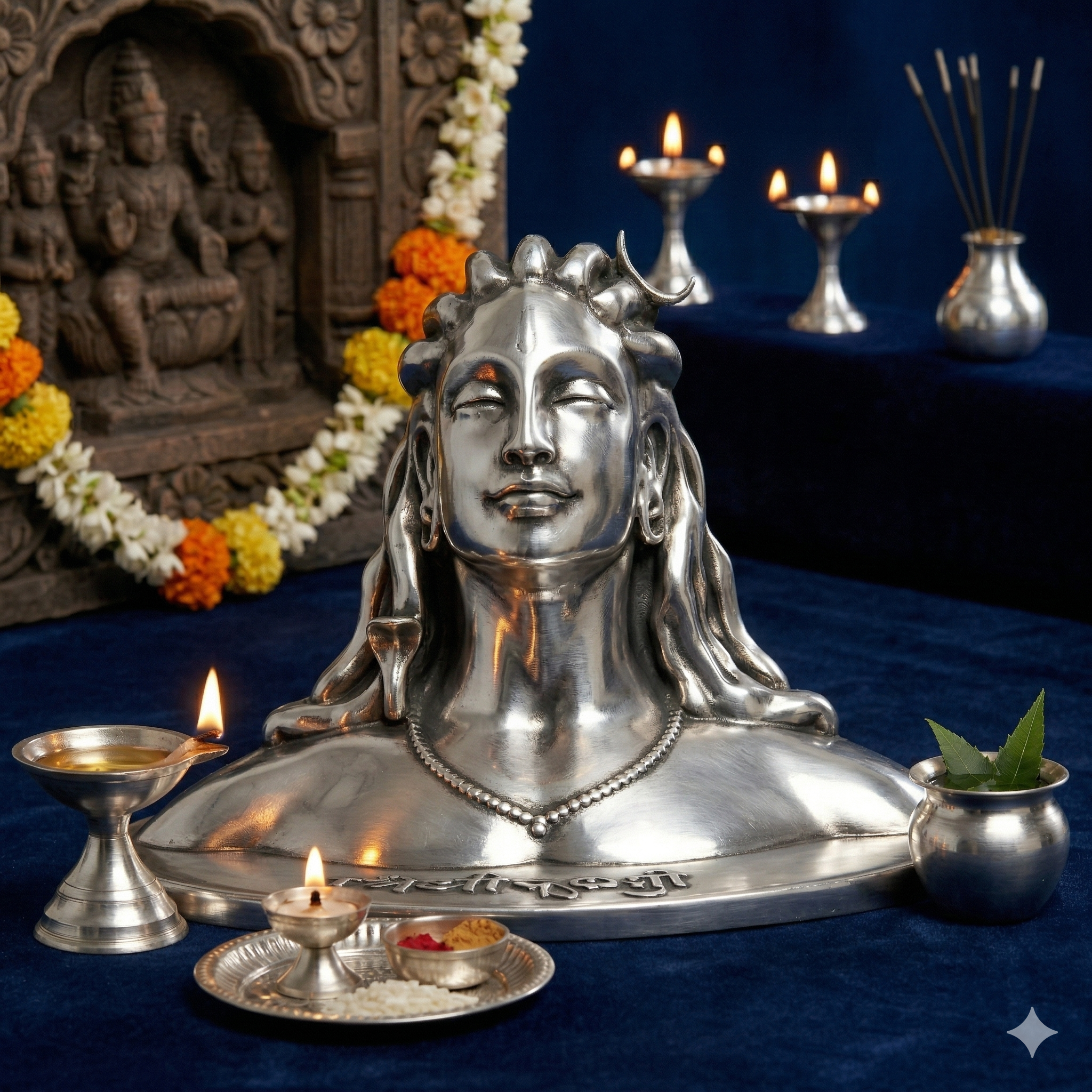 Silver-Plated Adiyogi Shiva Bust – Premium Finished 7cm Mahadev Statue for Pooja Room &amp; Home Decor