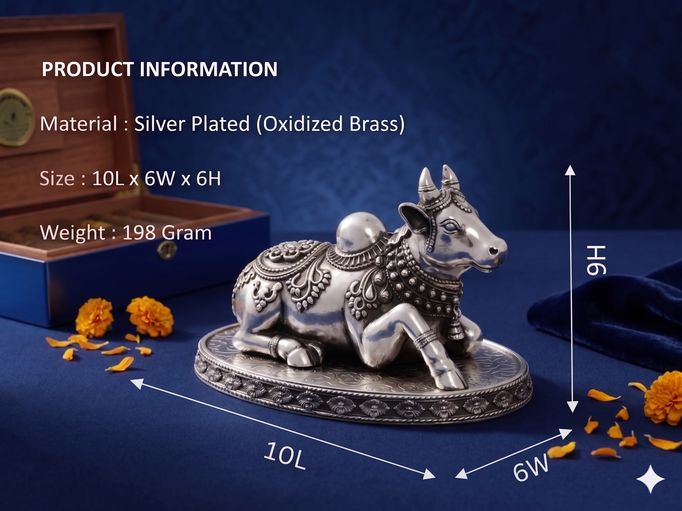 Premium Oxidized Silver-Plated Brass Nandi Idol