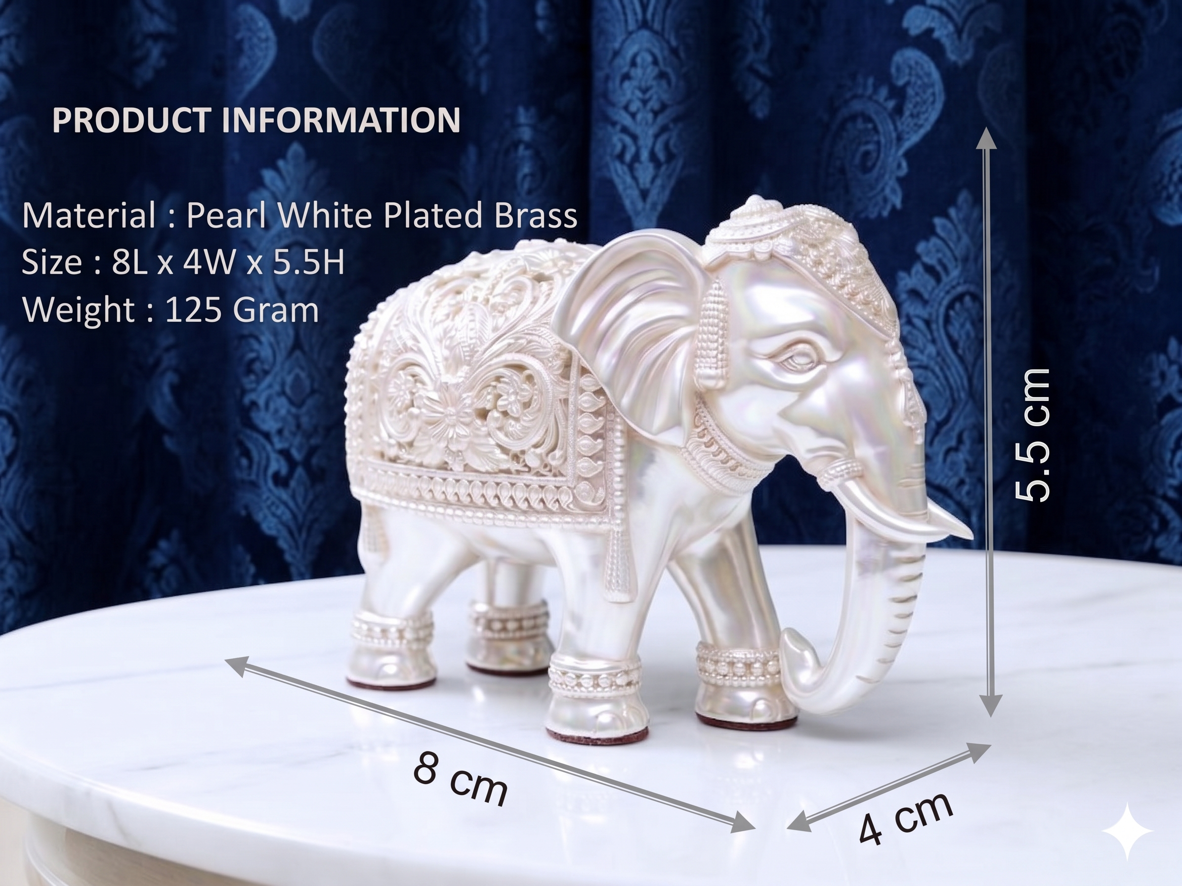 Premium Silver Plated Brass Royal Elephant Figurine – Intricate Carved Decor Showcase