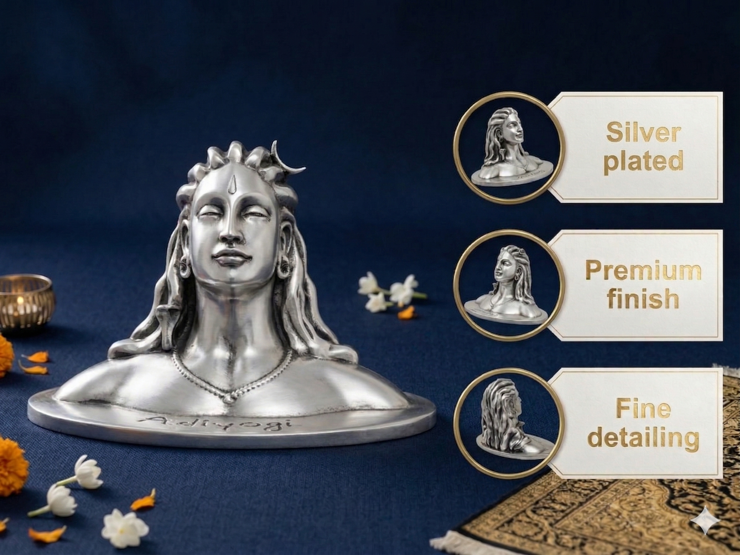 Silver-Plated Adiyogi Shiva Bust – Premium Finished 7cm Mahadev Statue for Pooja Room &amp; Home Decor