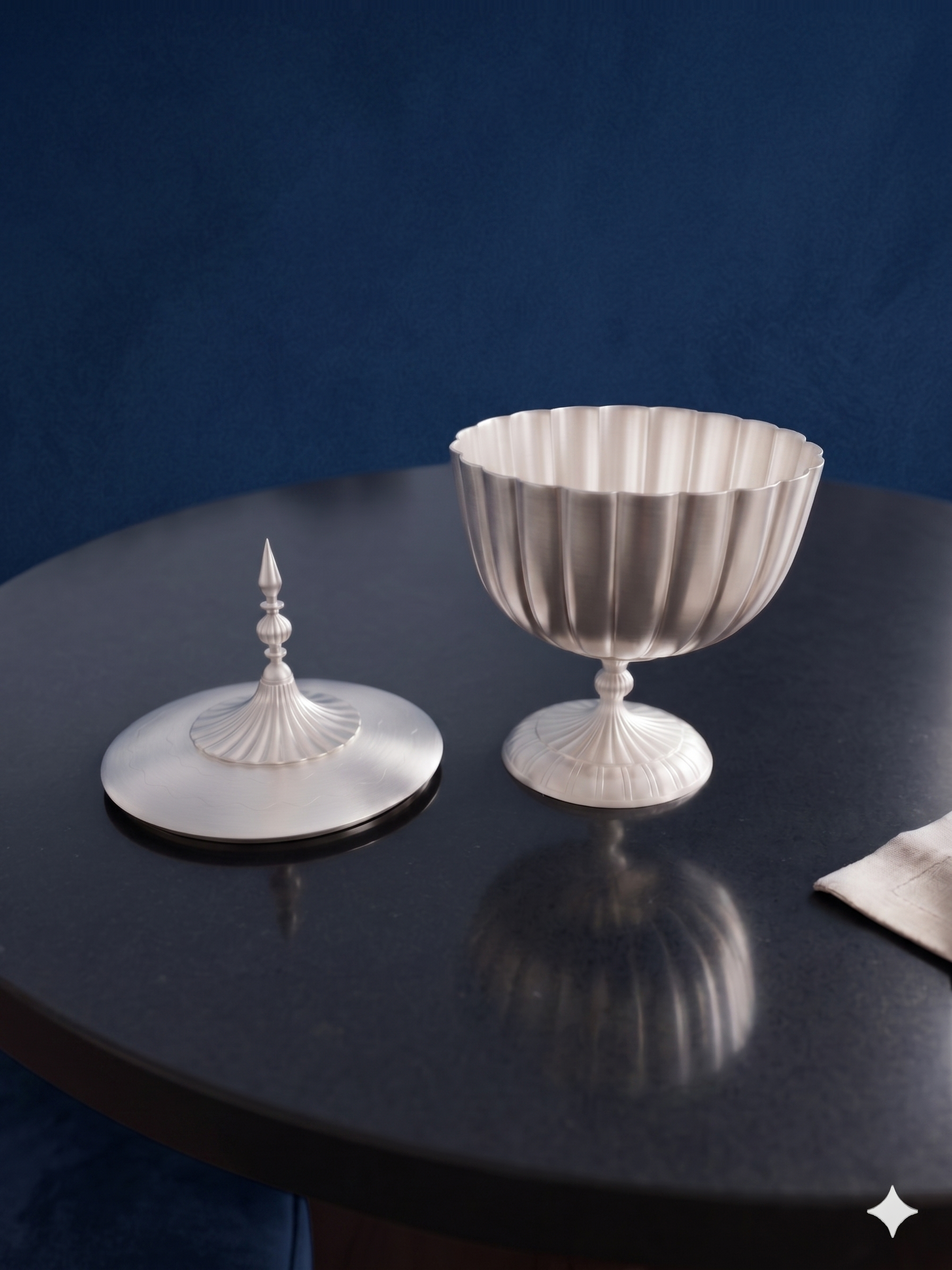 Elegant Silver-Plated Ribbed Pedestal Bowl with Fluted Dome Lid