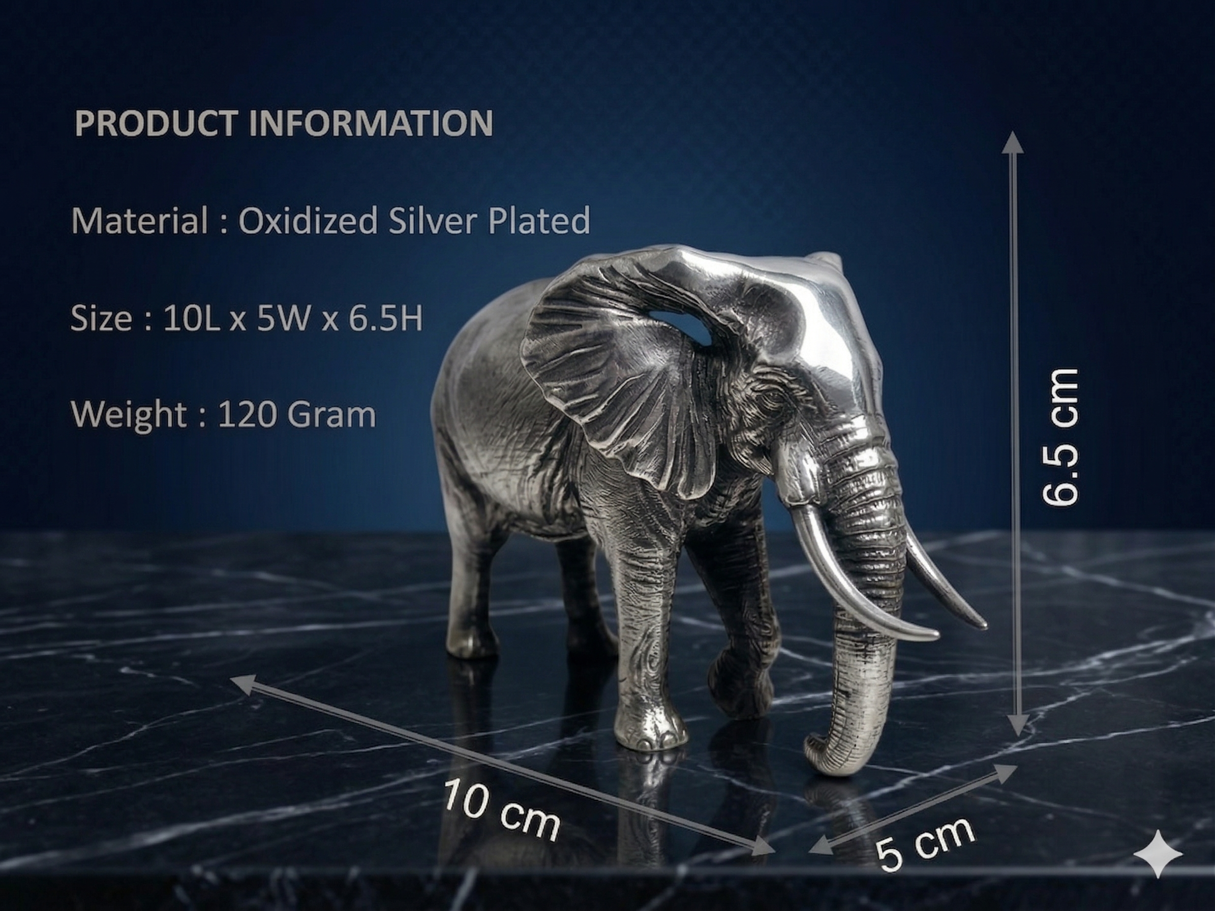 Premium Oxidized Silver Plated Majestic Elephant Idol (6.5 cm)