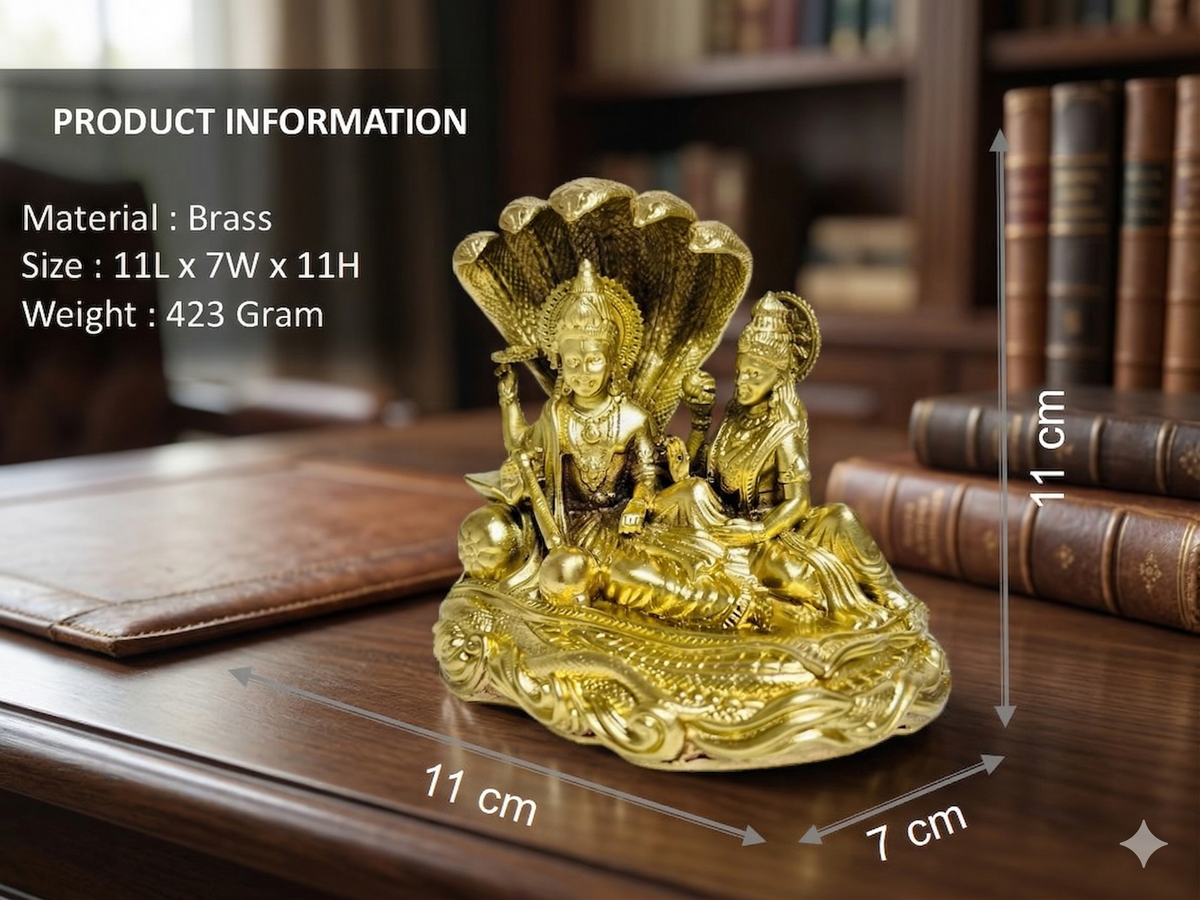 Premium Brass Lakshmi Narayan Idol – Handcrafted Vishnu Lakshmi Murti on Sheshnag for Home Pooja & Gifting