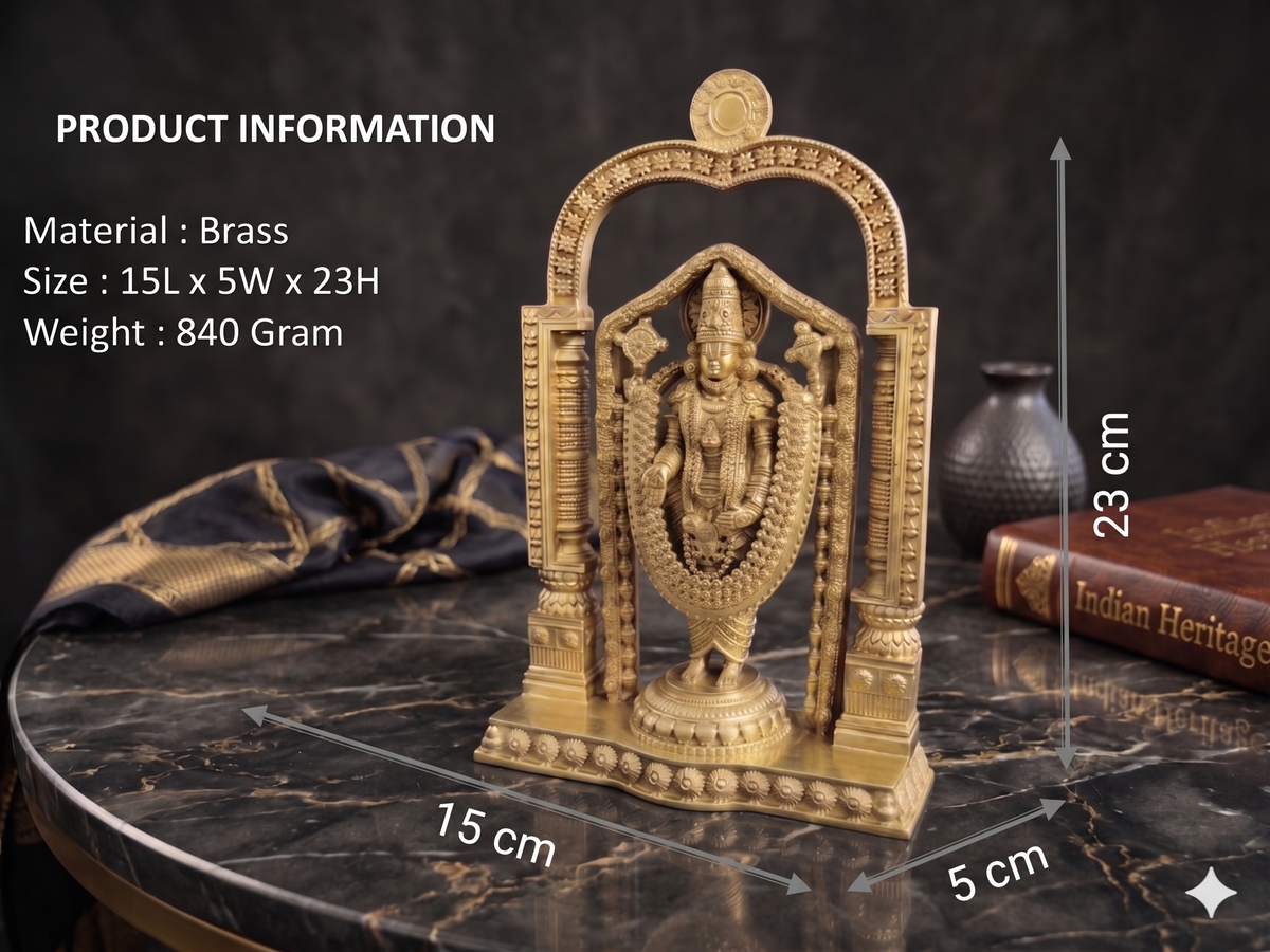 Handcrafted Brass Lord Venkateswara Statue with Prabhavali Arch