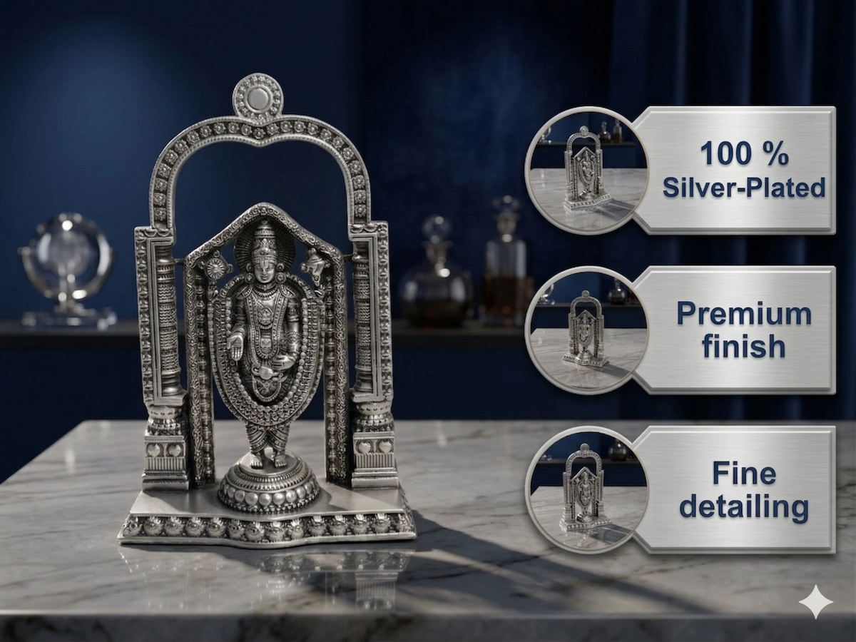 Premium Oxidized Silver Plated Tirupati Balaji Idol with Prabhavali Arch