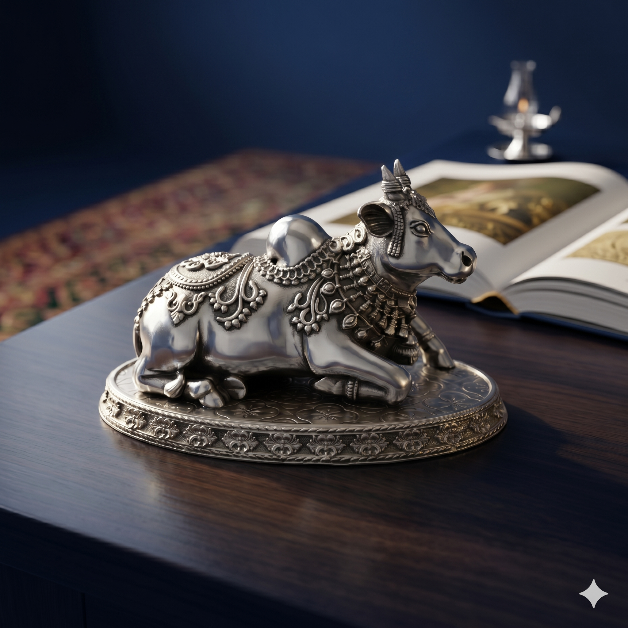 Premium Oxidized Silver-Plated Brass Nandi Idol
