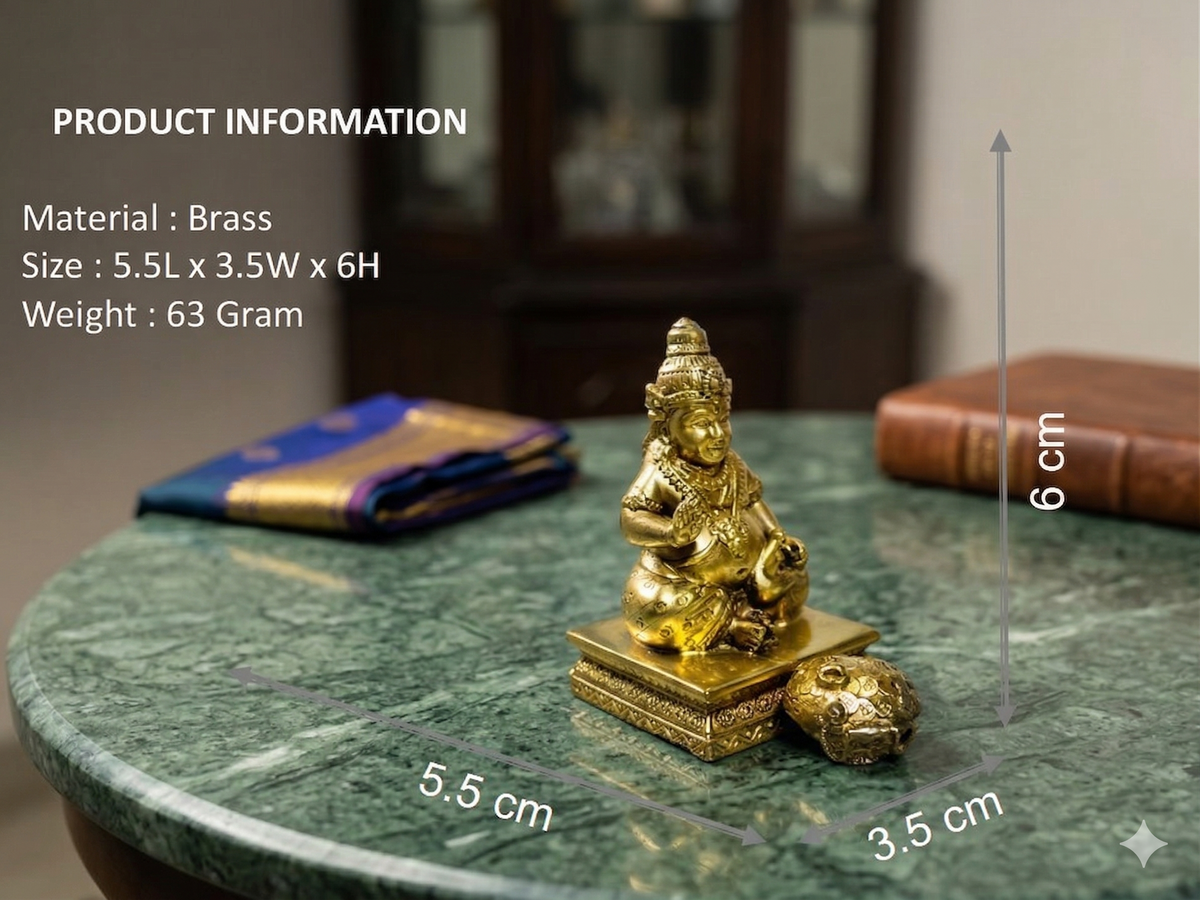 Premium Pure Brass Lord Kuber Idol with Secret Dhan Pot (6cm)