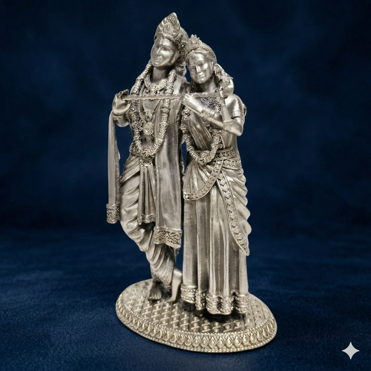 Premium Oxidized Silver Plated Radha Krishna Idol (12cm) | Divine Couple Flute Playing Statue for Home Decor & Gifting