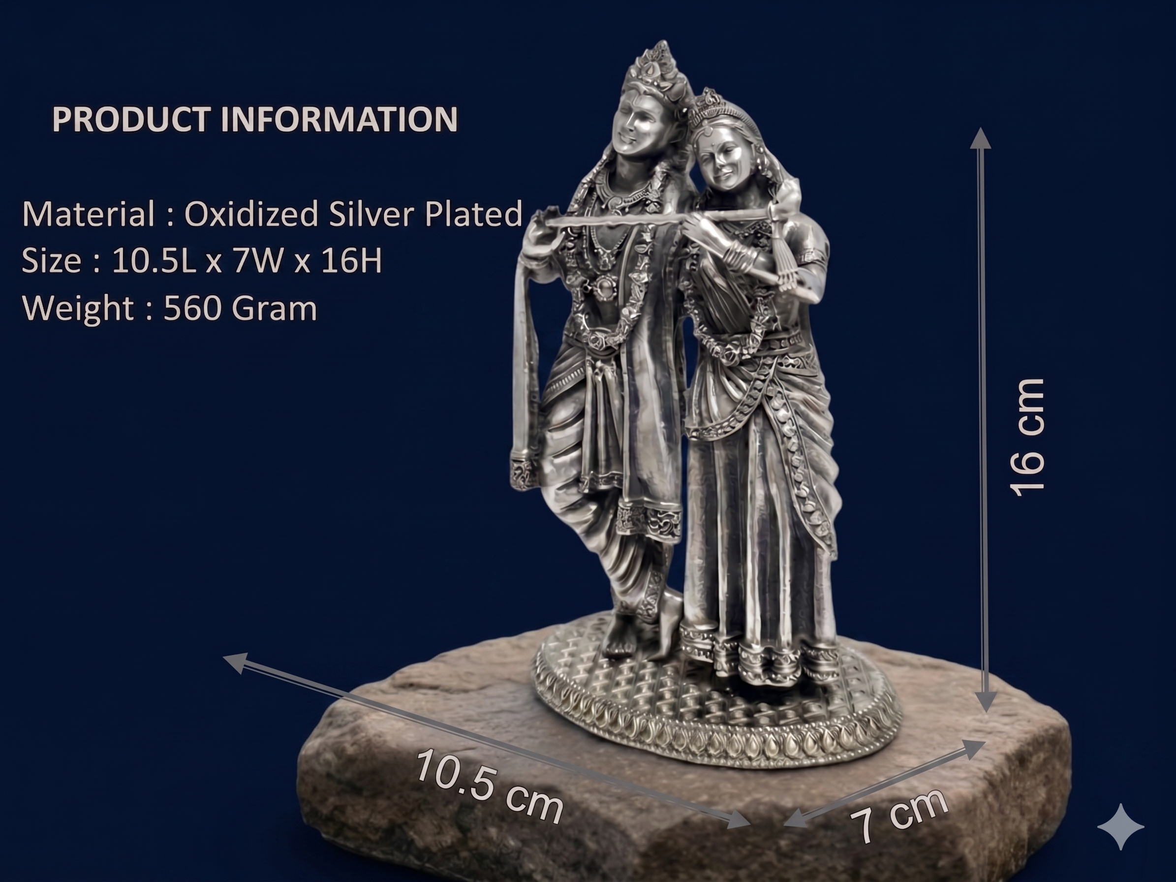Premium Oxidized Silver-Plated Radha Krishna Idol for Home Mandir & Luxury Gifting (16cm)
