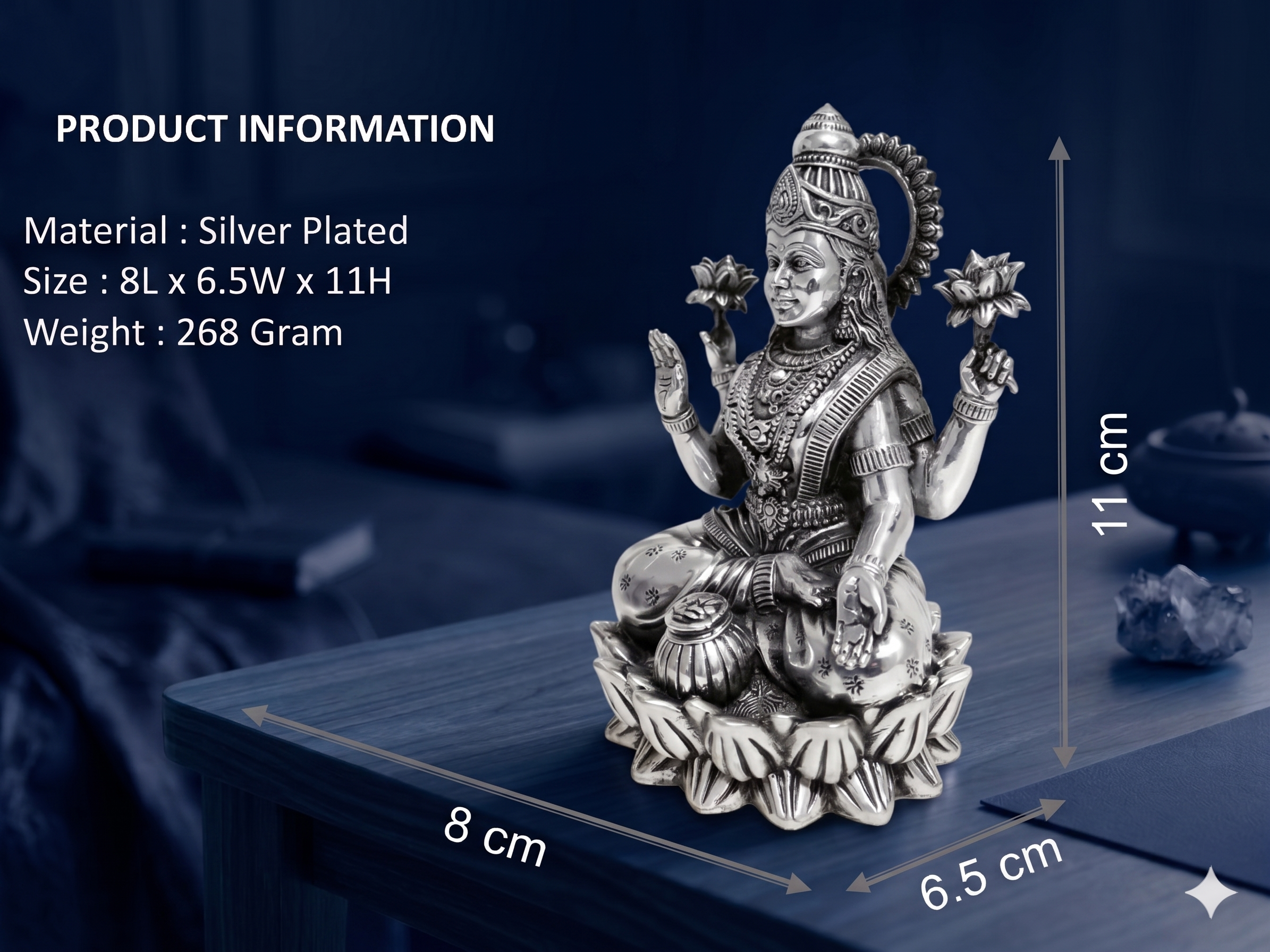 Premium Silver Plated Goddess Lakshmi Idol – Handcrafted Mahalakshmi Murti for Pooja Room & Gifting