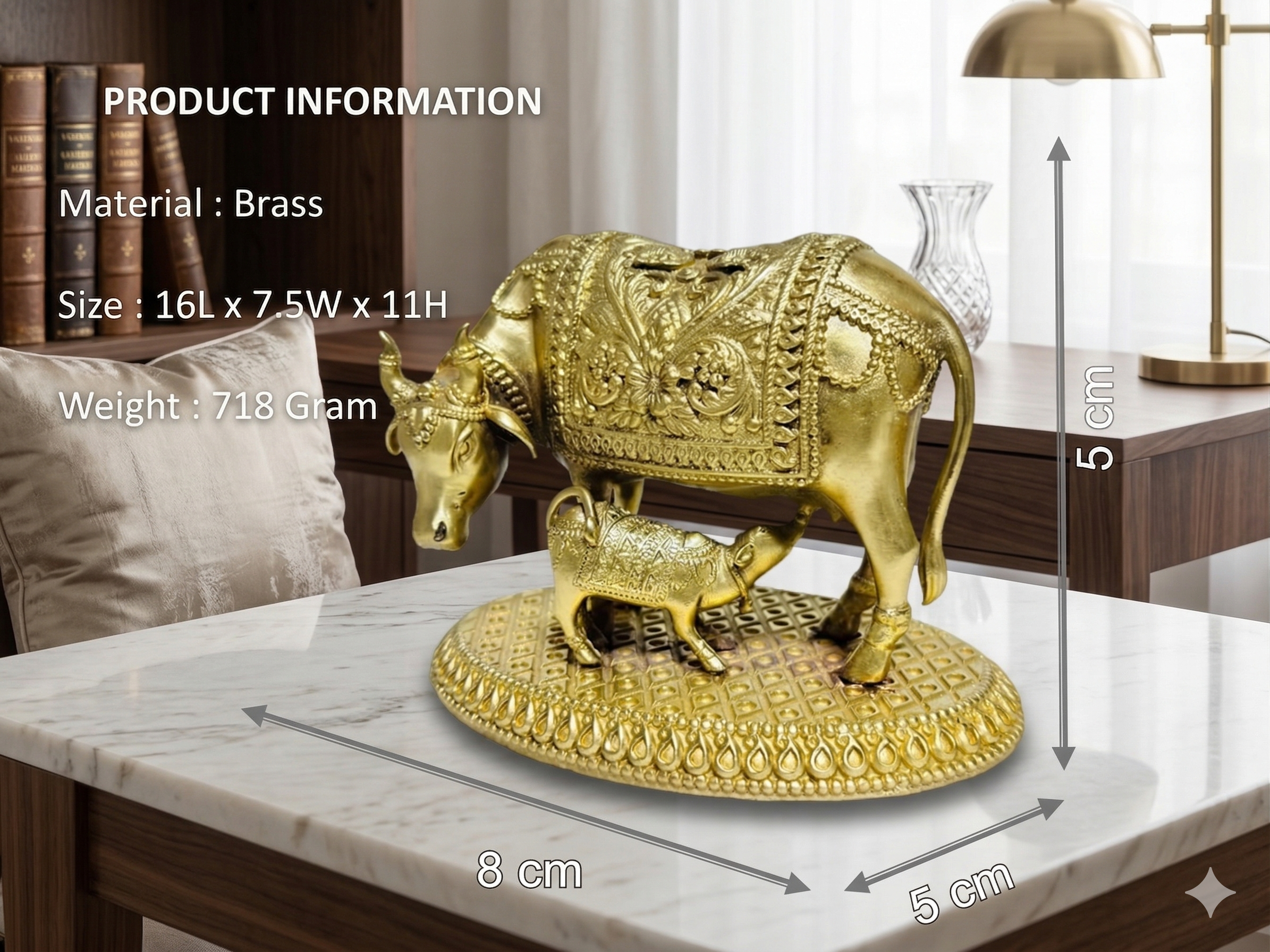 Premium Brass Kamdhenu Cow and Calf Idol – Elegant Spiritual Home Decor