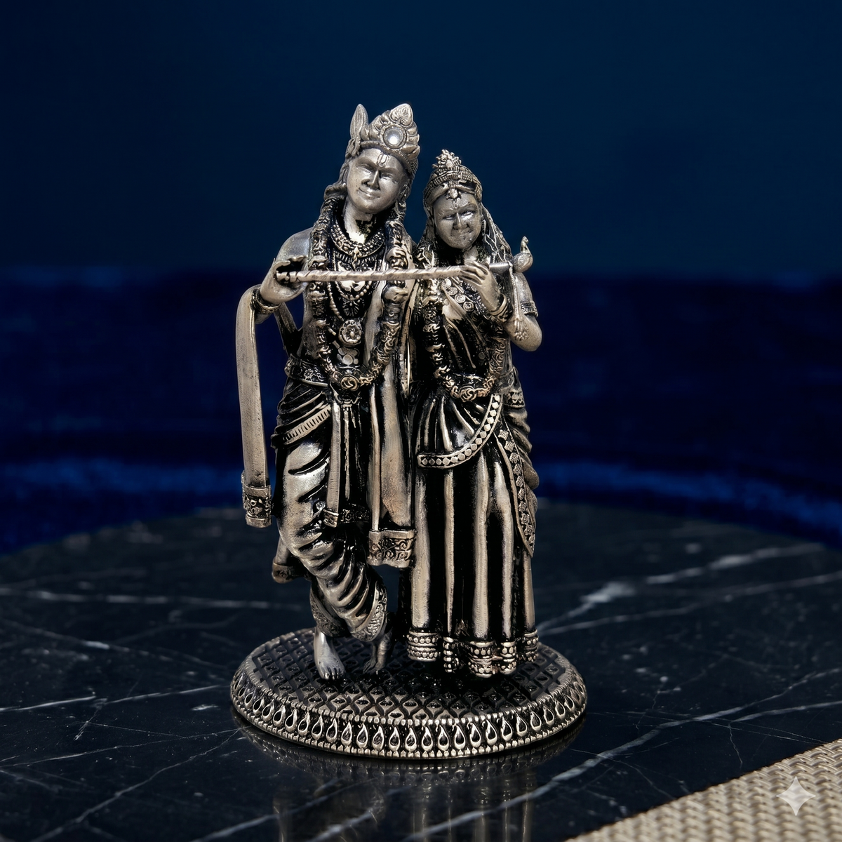 Premium Oxidized Silver-Plated Radha Krishna Idol for Home Mandir & Luxury Gifting (16cm)