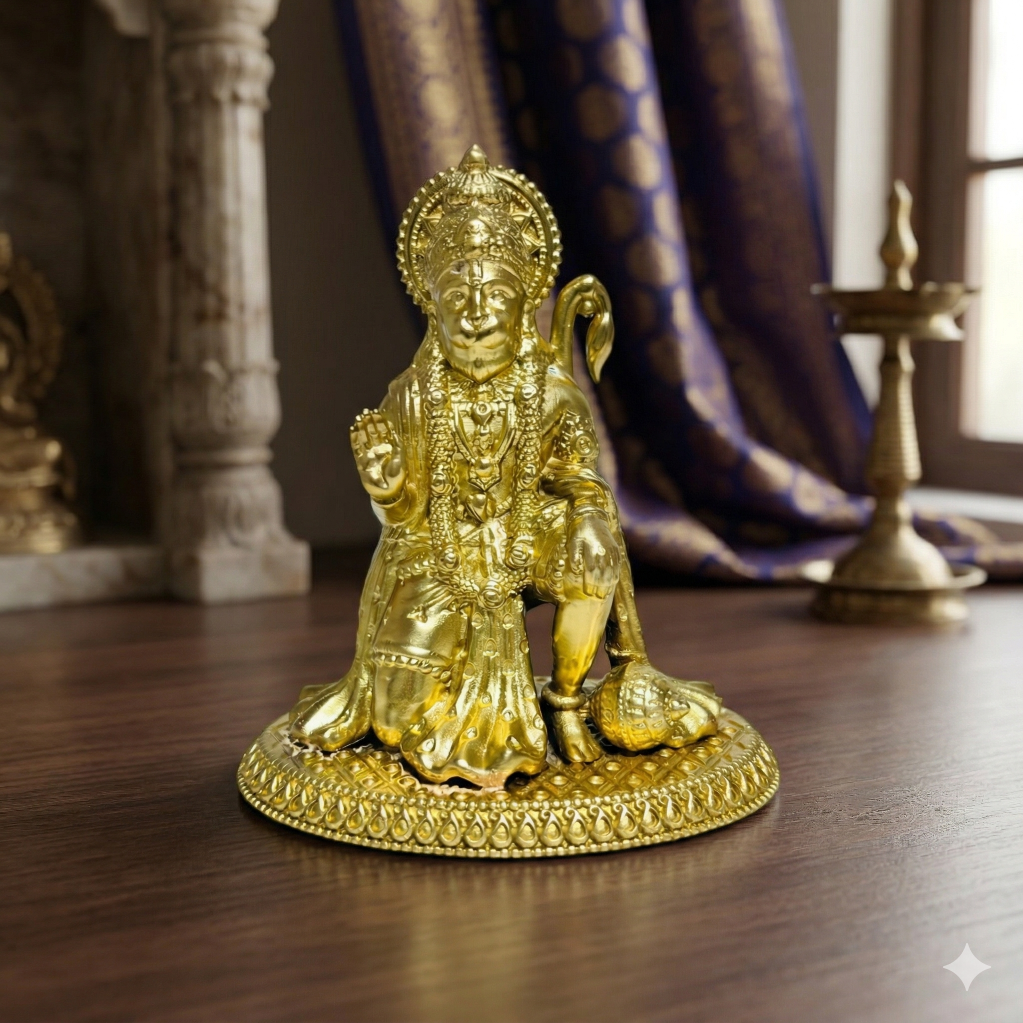 Premium Pure Brass Bajrangbali Idol – Kneeling Lord Hanuman Murti (8cm)