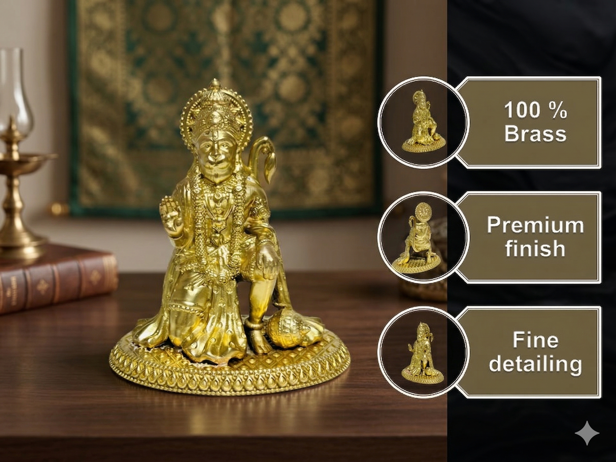 Premium Pure Brass Bajrangbali Idol – Kneeling Lord Hanuman Murti (8cm)