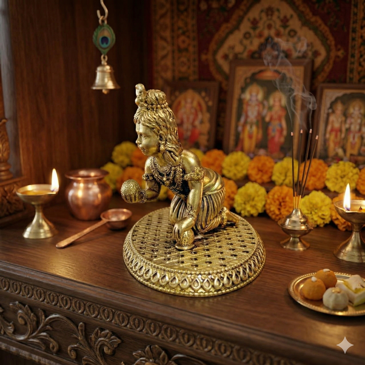 Premium Pure Brass Laddu Gopal Idol – Crawling Baby Krishna Murti